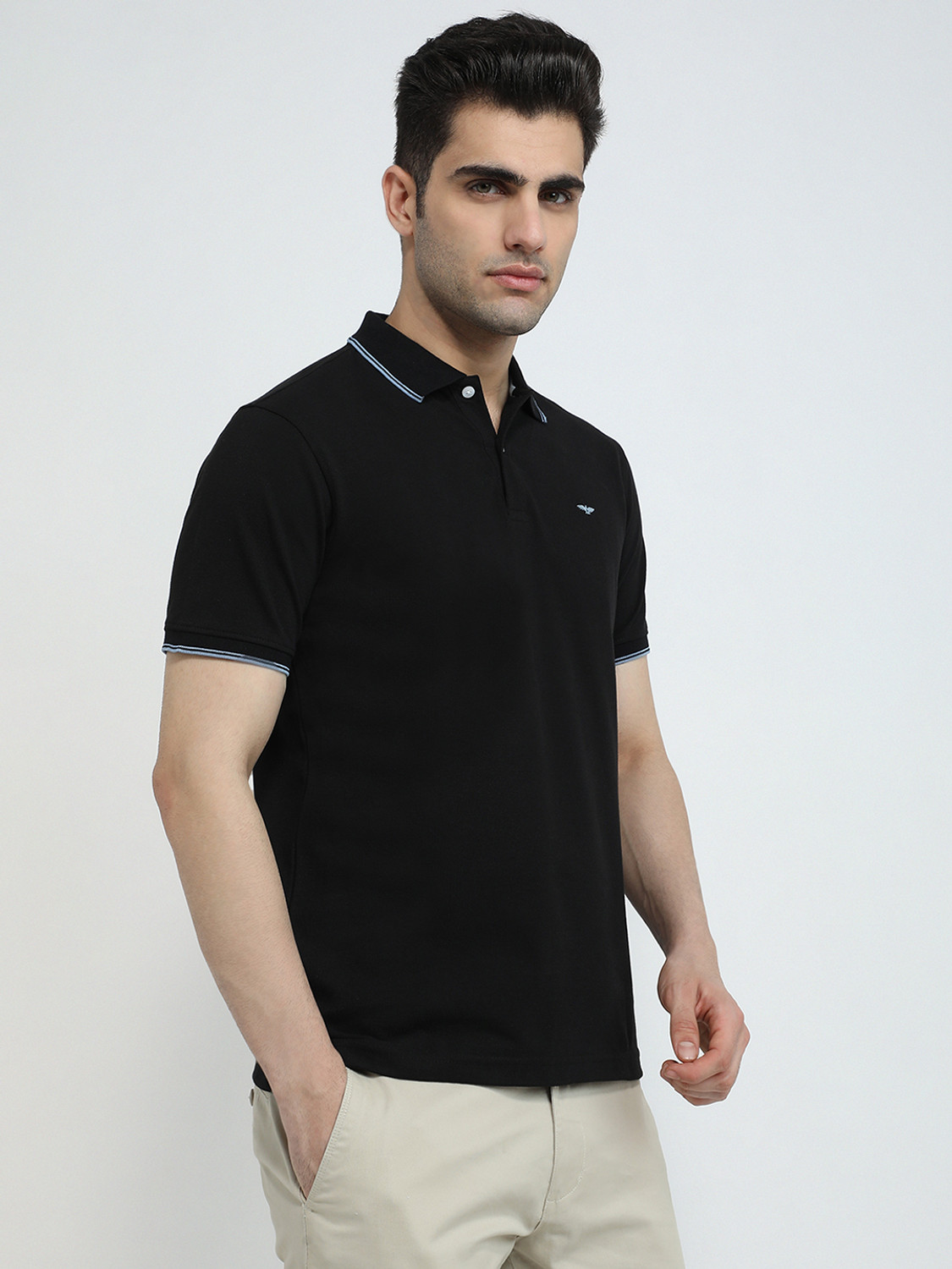 Image of PARK AVENUE Solid Men Polo Neck Black T-Shirt
