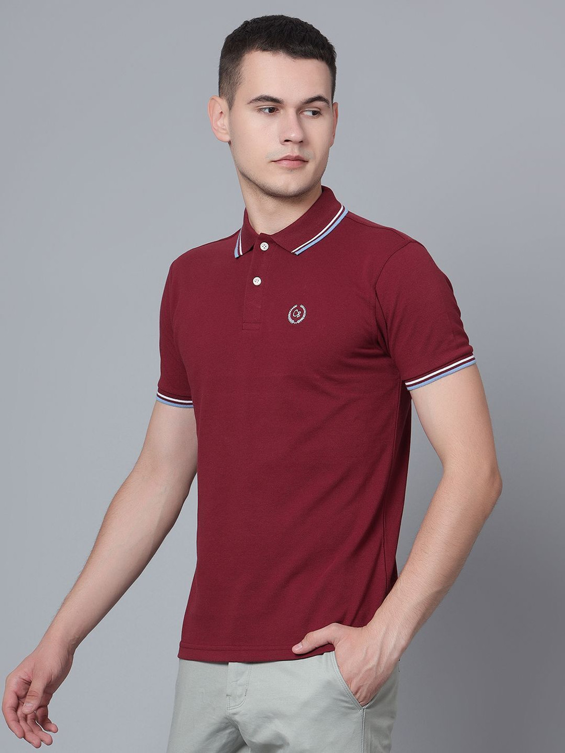 Image of CANTABIL Solid Men Polo Neck Maroon T-Shirt