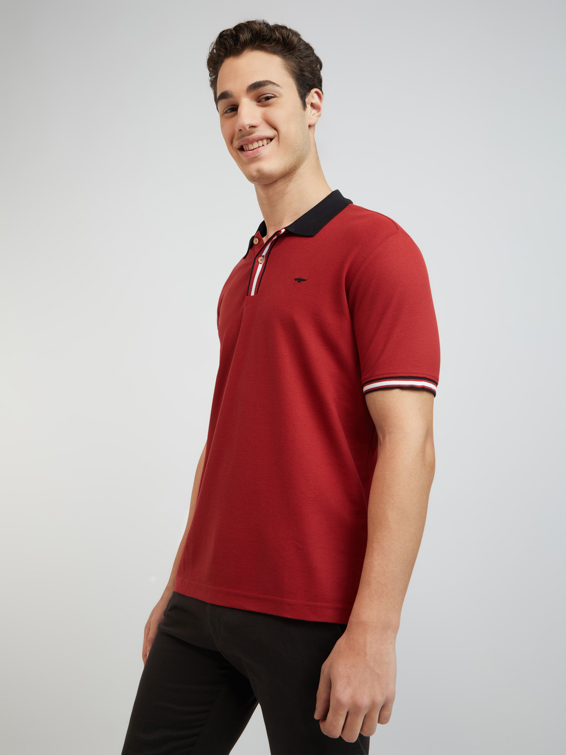 Image of PARK AVENUE Men Solid Polo Neck Cotton Blend Red T-Shirt