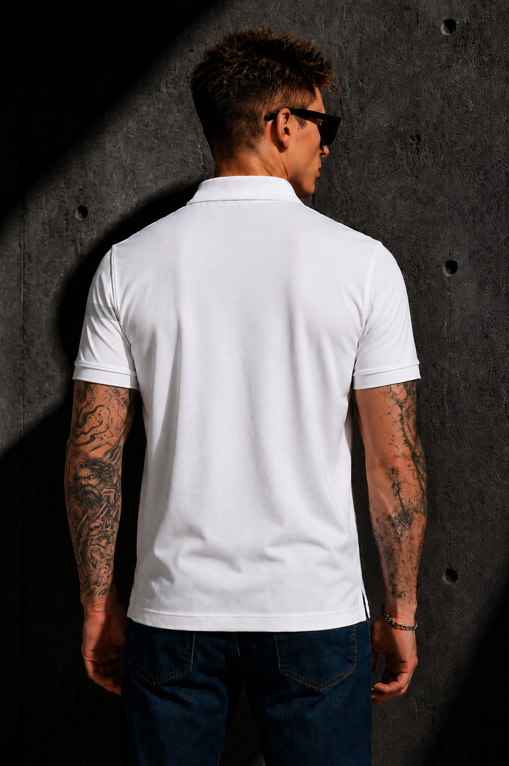 Image of Occupied Clothing Co. Men Solid Polo Neck Cotton Blend White T-Shirt