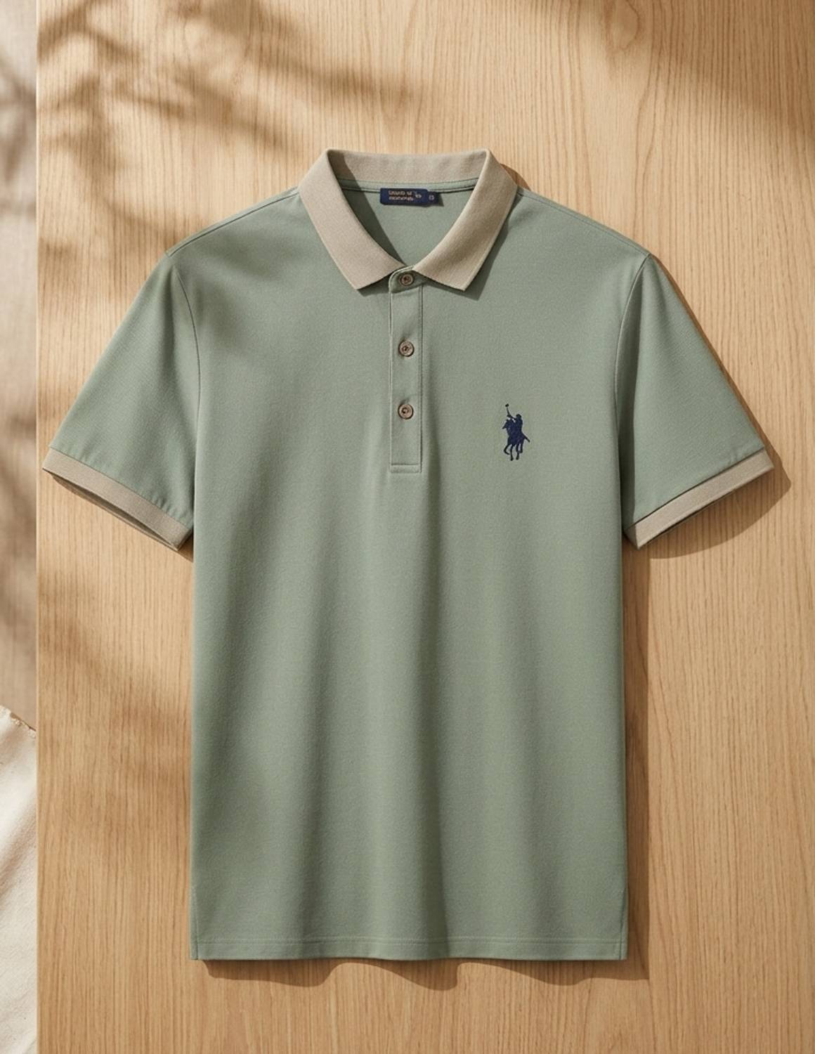 Men Embroidered Polo Neck Polycotton Light Green T-Shirt - Image 2