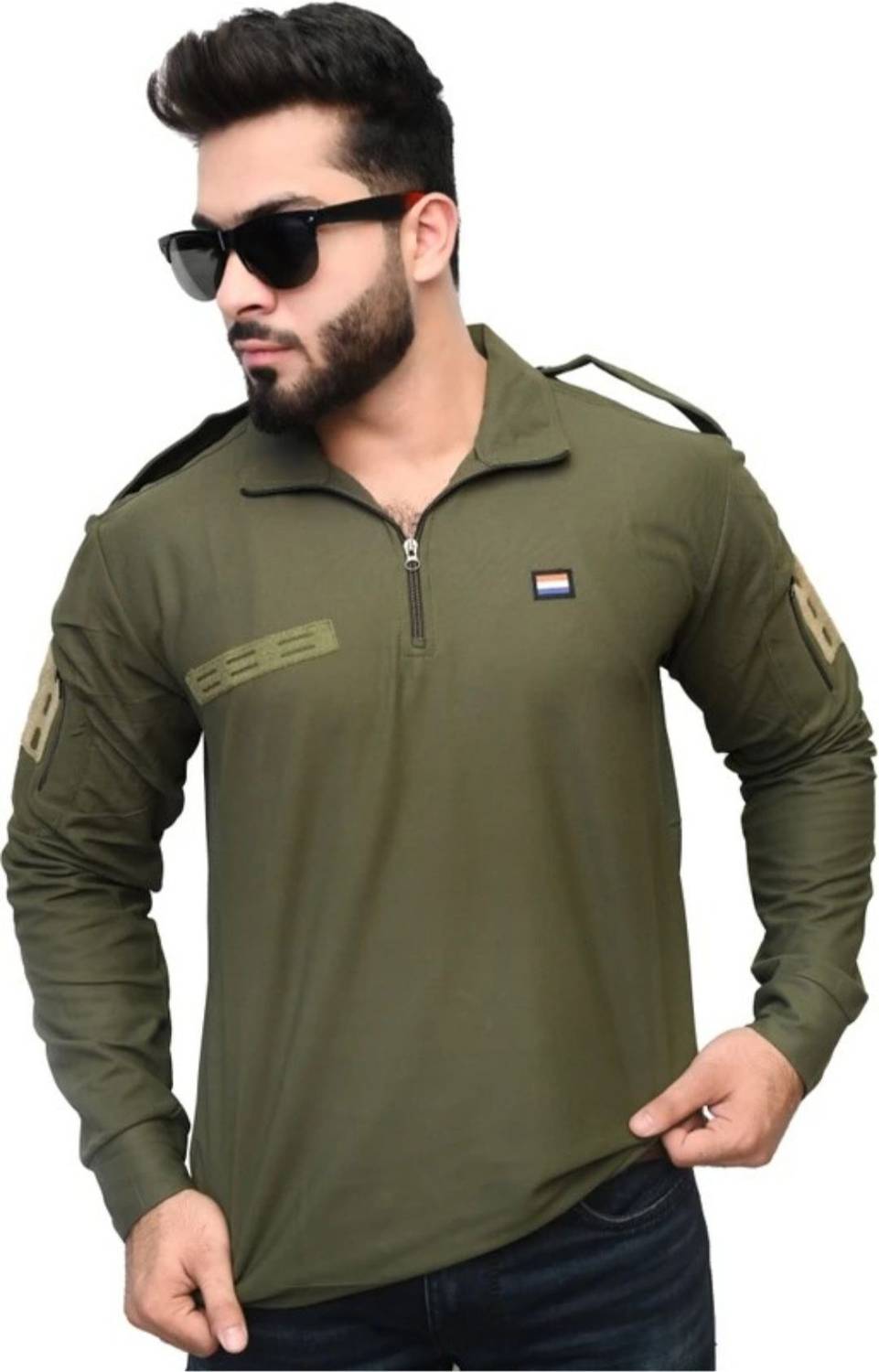 OMEE GOLD Military Camouflage Men Polo Neck Dark Green T-Shirt - Image 3