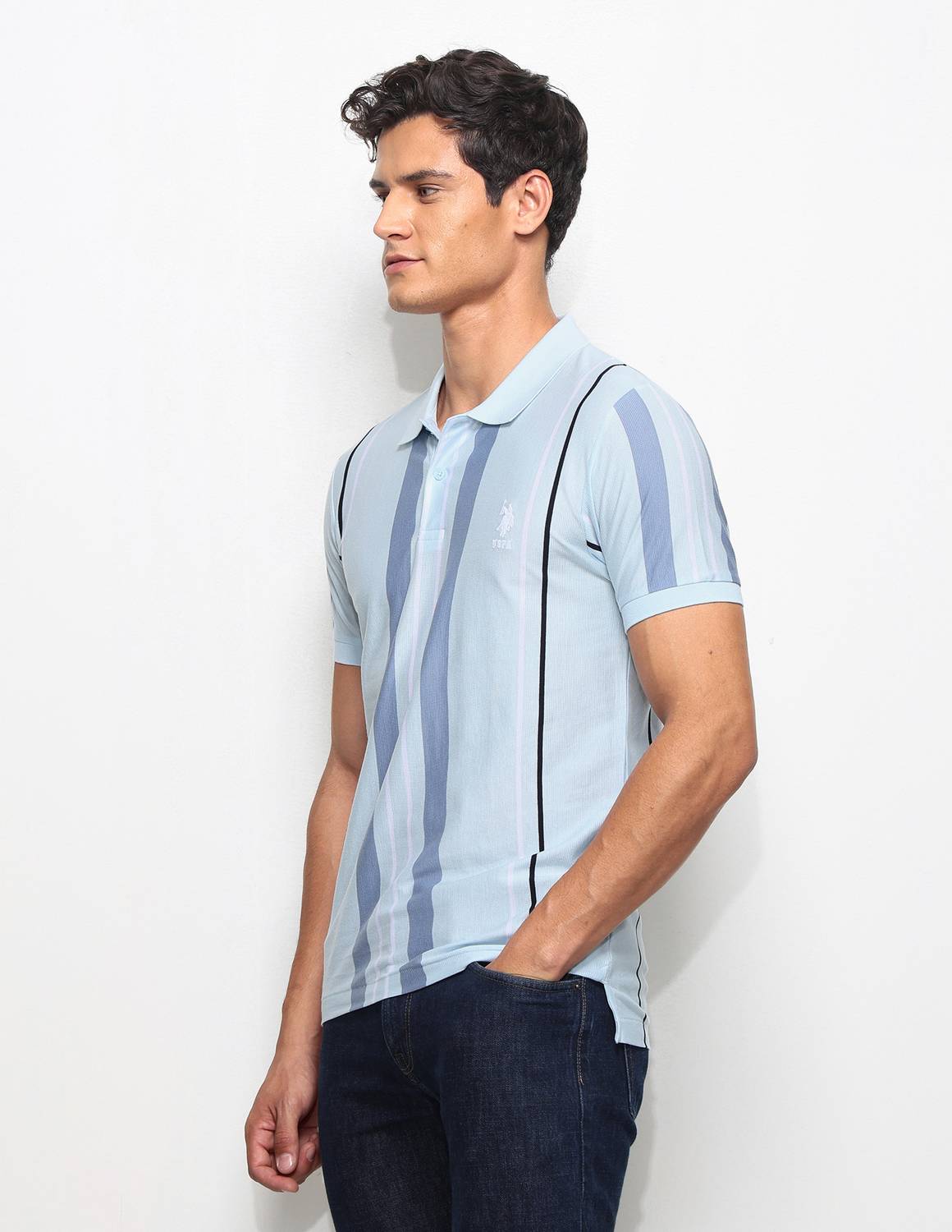 U.S. POLO ASSN. Blue Striped Polo Neck T-Shirt - Image 2