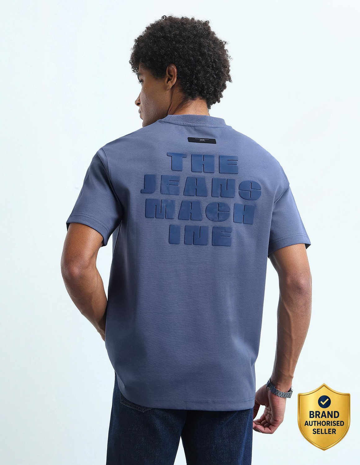 Image of FLYING MACHINE Typography Men Round Neck Blue T-Shirt