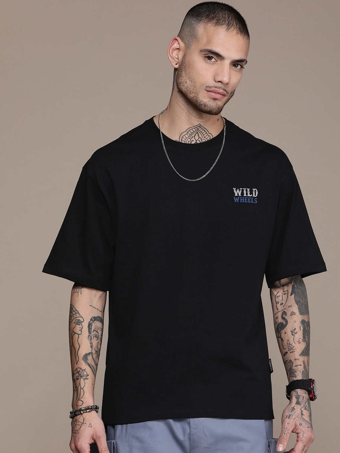 Image of Roadster Printed Men Round Neck Black T-Shirt