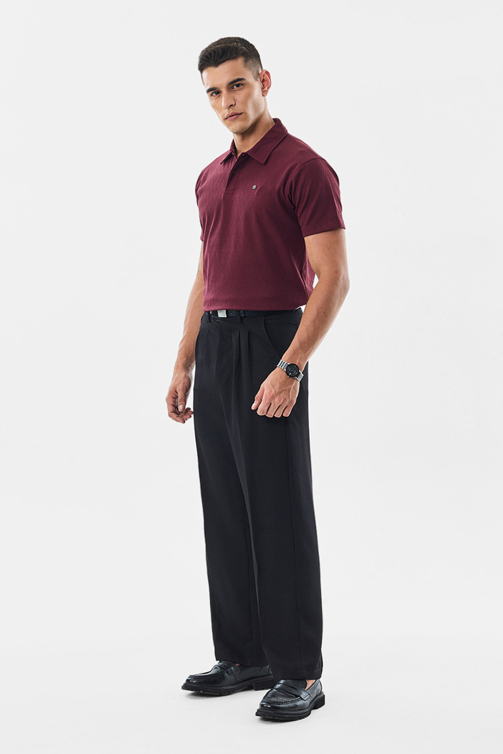 Image of Snitch Self Design Men Polo Neck Maroon T-Shirt