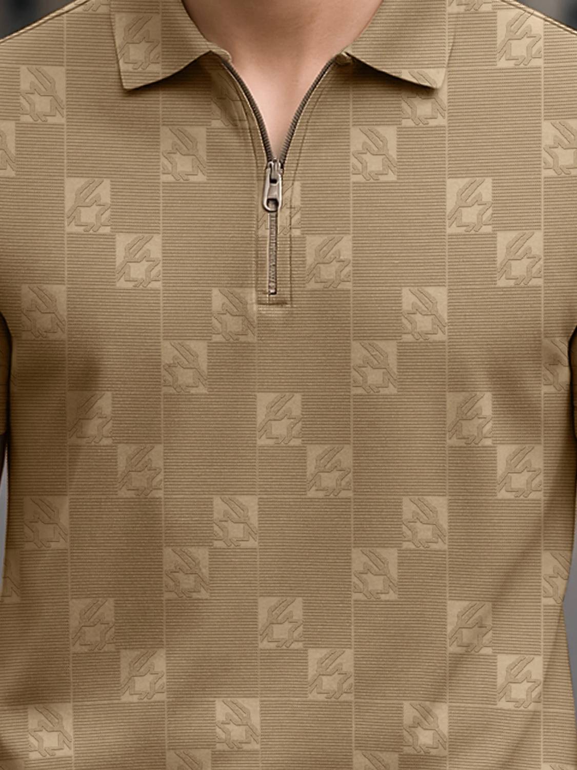 Jump Cuts Men Polo Neck Beige T-Shirt - Image 2