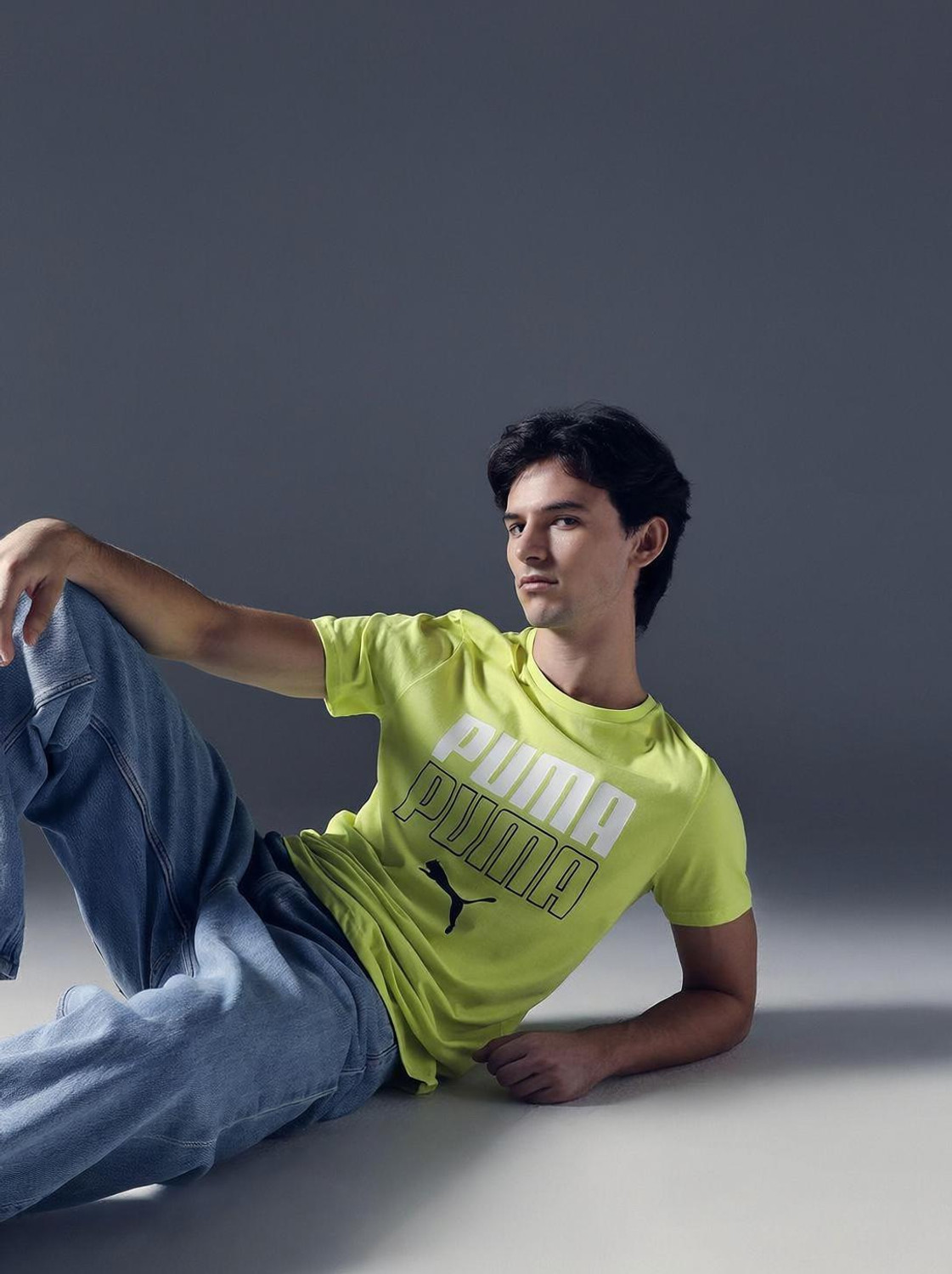 Image of PUMA Printed Men Crew Neck Yellow T-Shirt