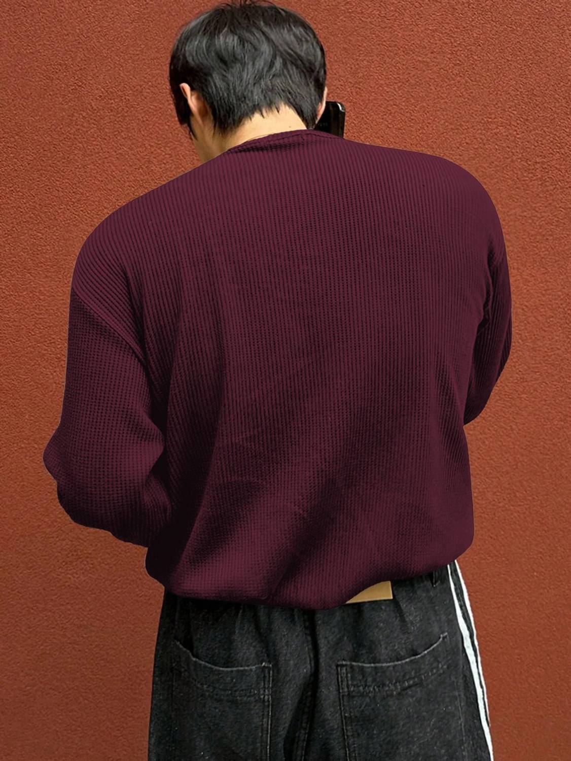 NOOK Men Mandarin Collar Maroon T-Shirt - Image 3