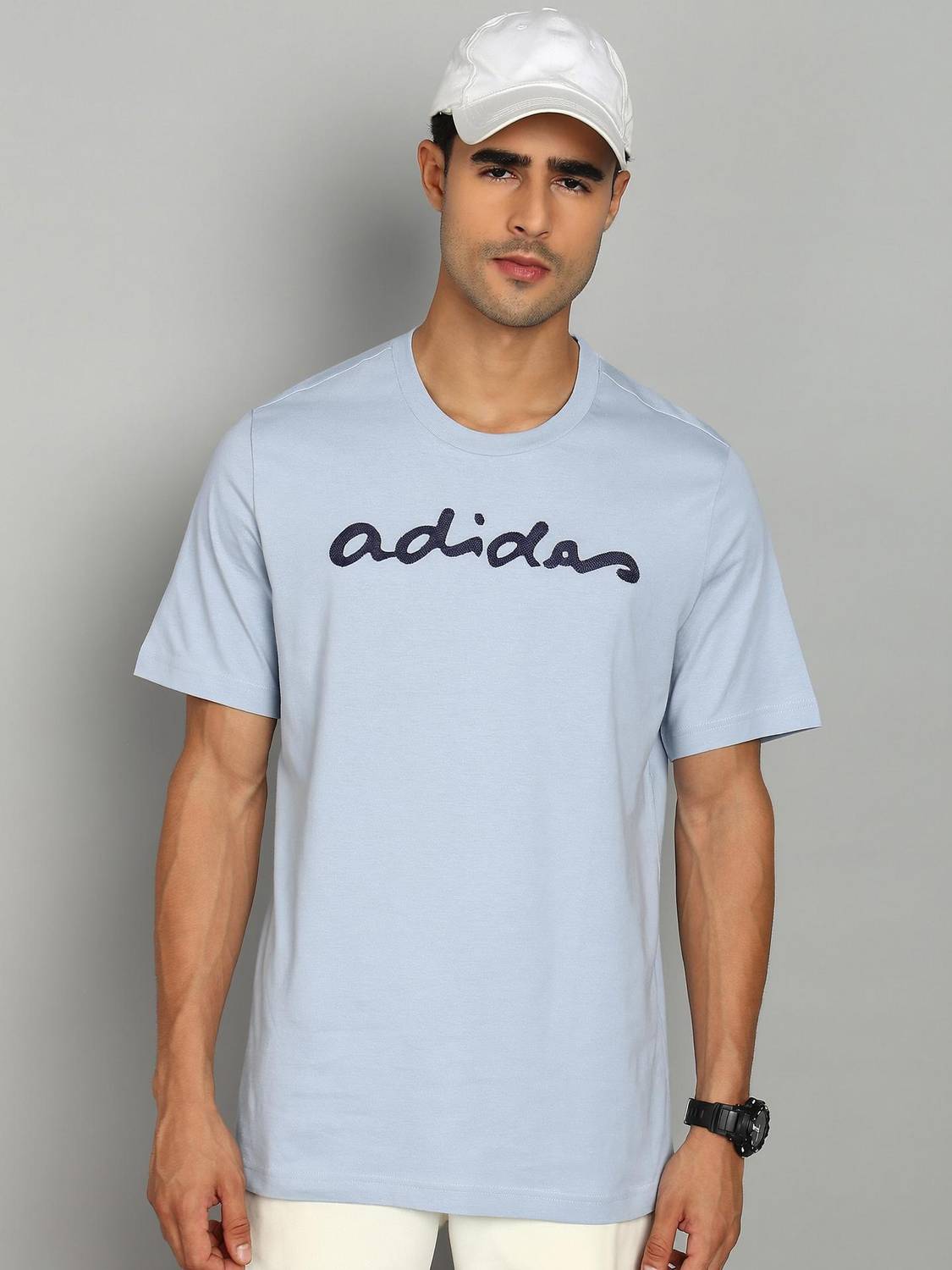 ADIDAS Embroidered Men Round Neck Blue T-Shirt