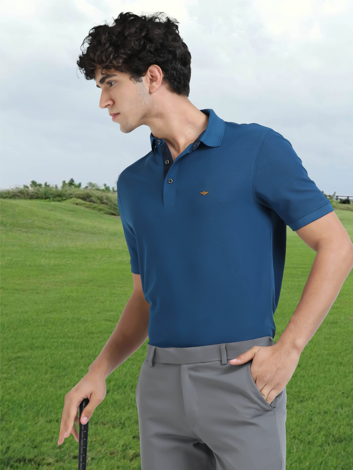 Image of Stellers Solid Men Polo Neck Blue T-Shirt