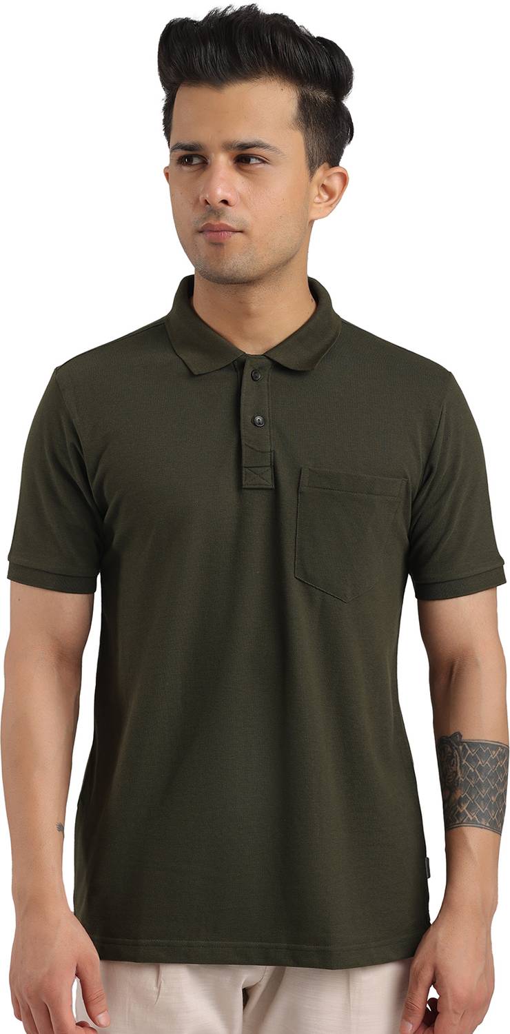 Bumchums Solid Men Polo Neck Dark Green T-Shirt