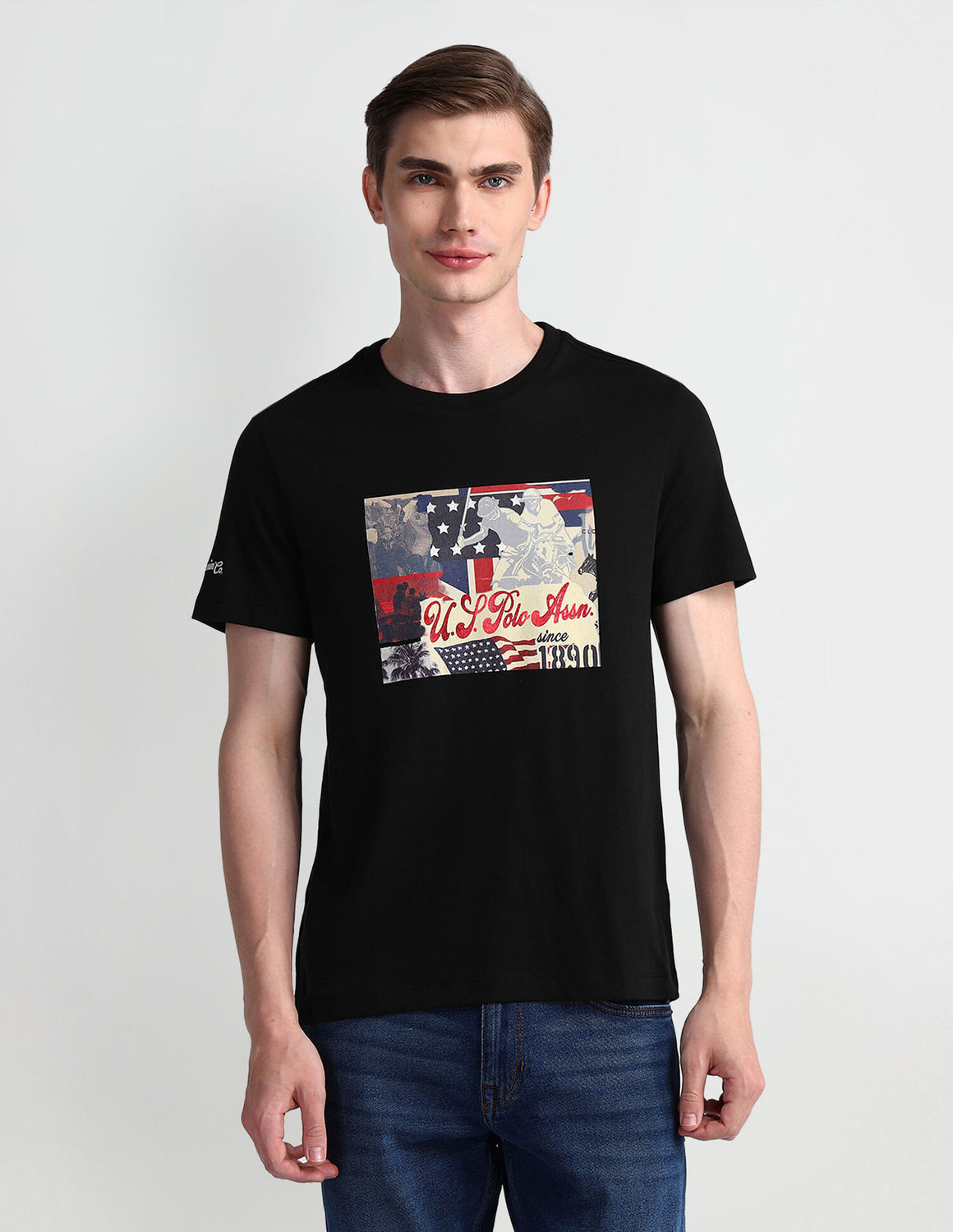Image of U.S. POLO ASSN. Graphic Print Men Round Neck Black T-Shirt