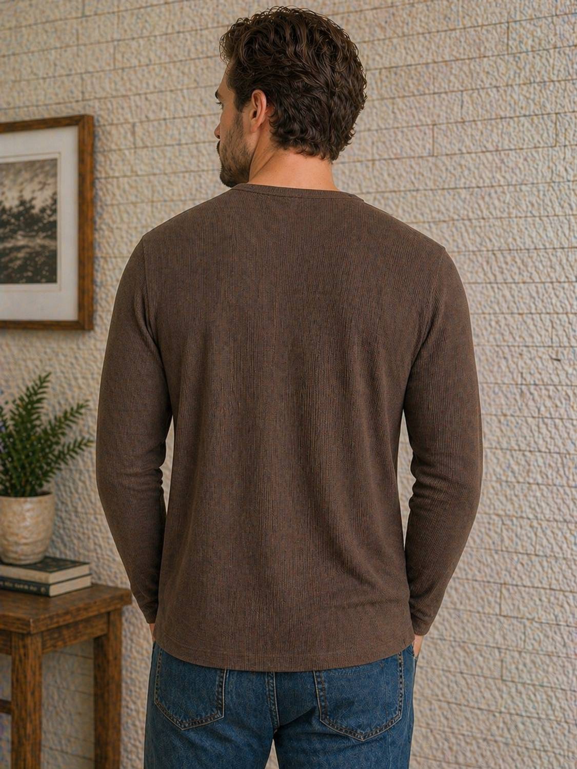 QUTUN Men Brown Round Neck T-Shirt - Image 2
