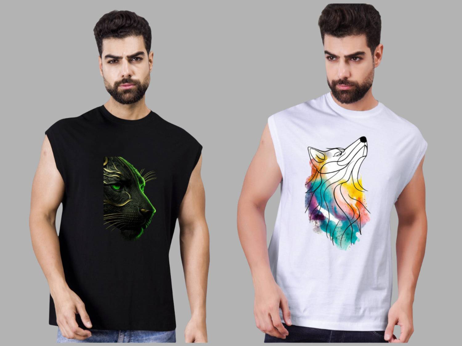 I&D Pack of 2 Men Graphic Print Round Neck Pure Cotton Multicolor
