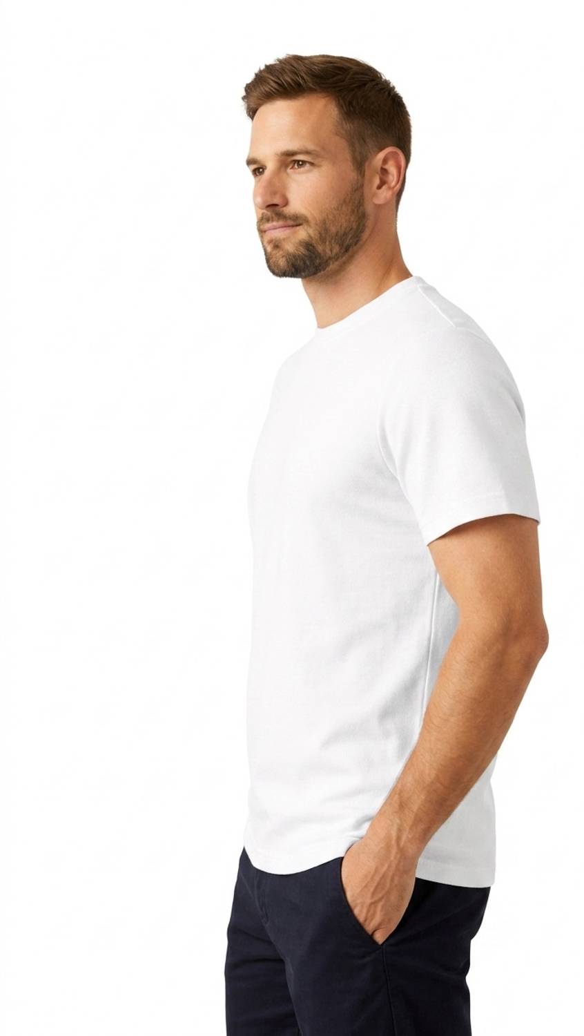 CLASSIC Men White Round Neck T-Shirt - Image 5