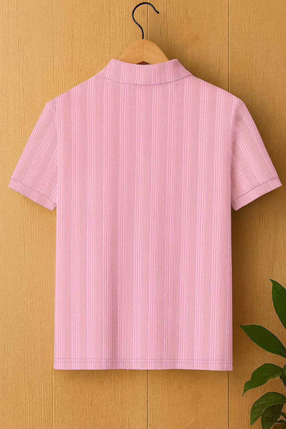 Image of KAJARU Self Design Men Zip Neck Pink T-Shirt