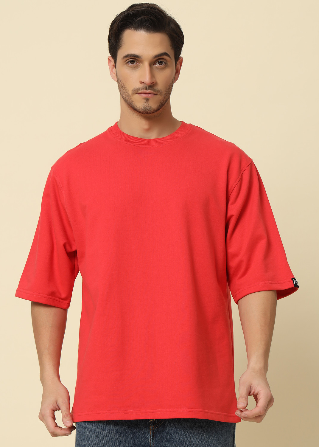 Image of PockMAN Solid Men Round Neck Red T-Shirt