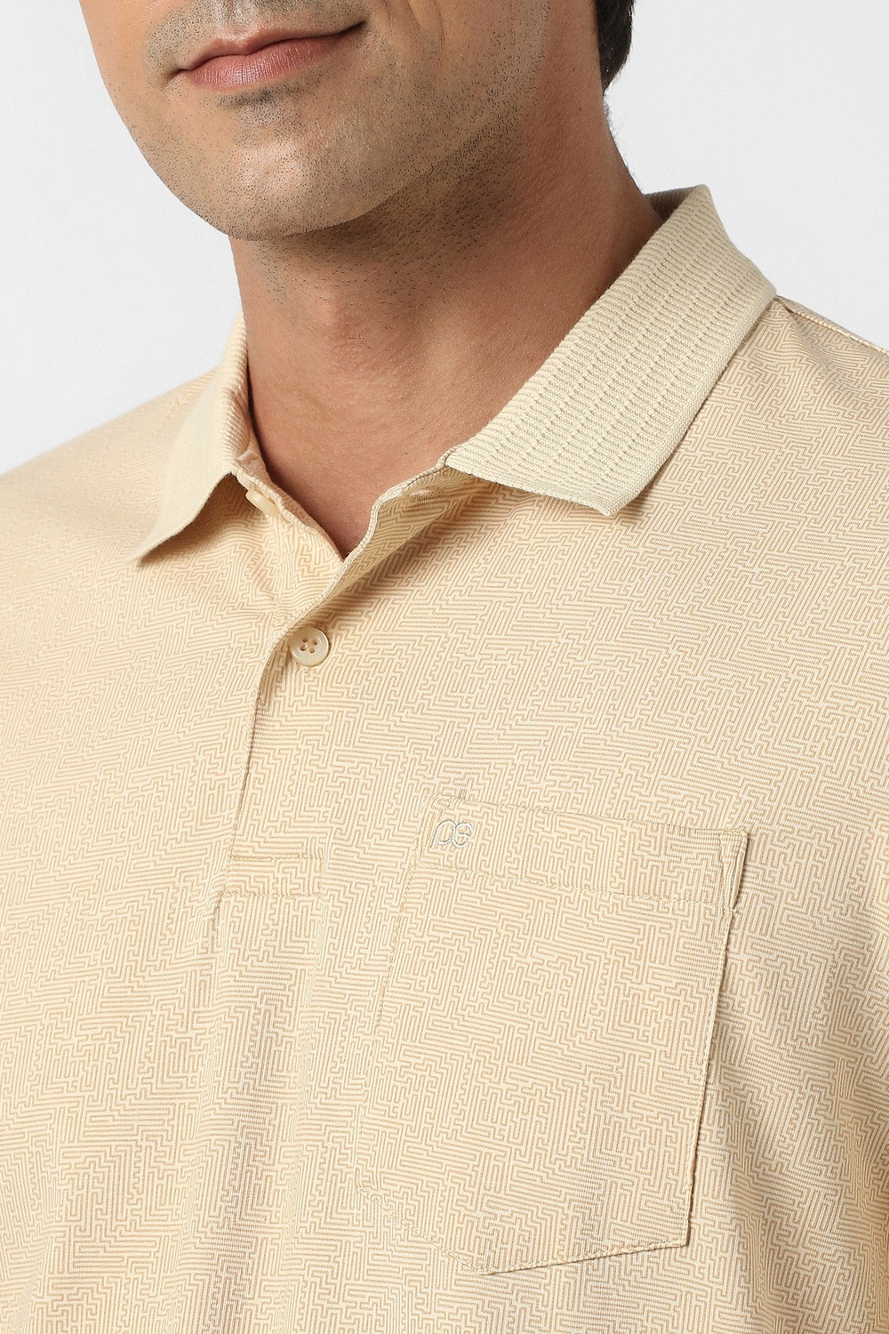 Image of PETER ENGLAND Printed Men Polo Neck Beige T-Shirt