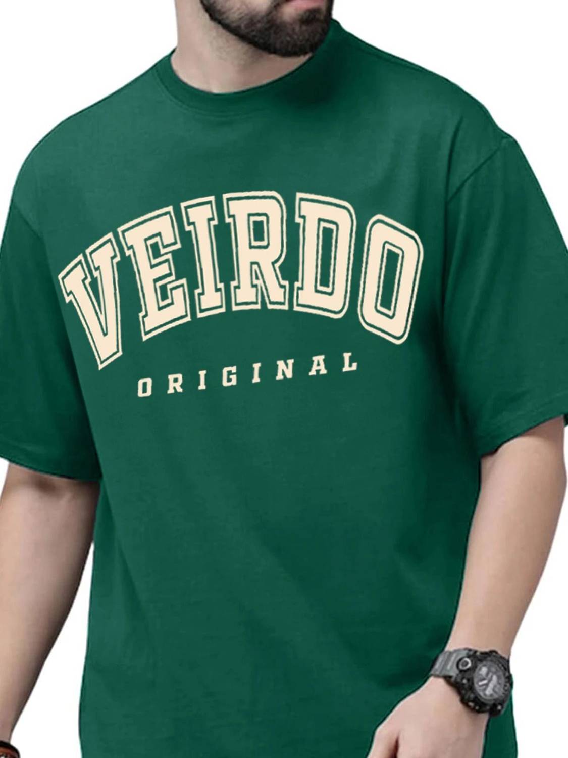 Veirdo Men Green Typography Round Neck T-Shirt - Image 5