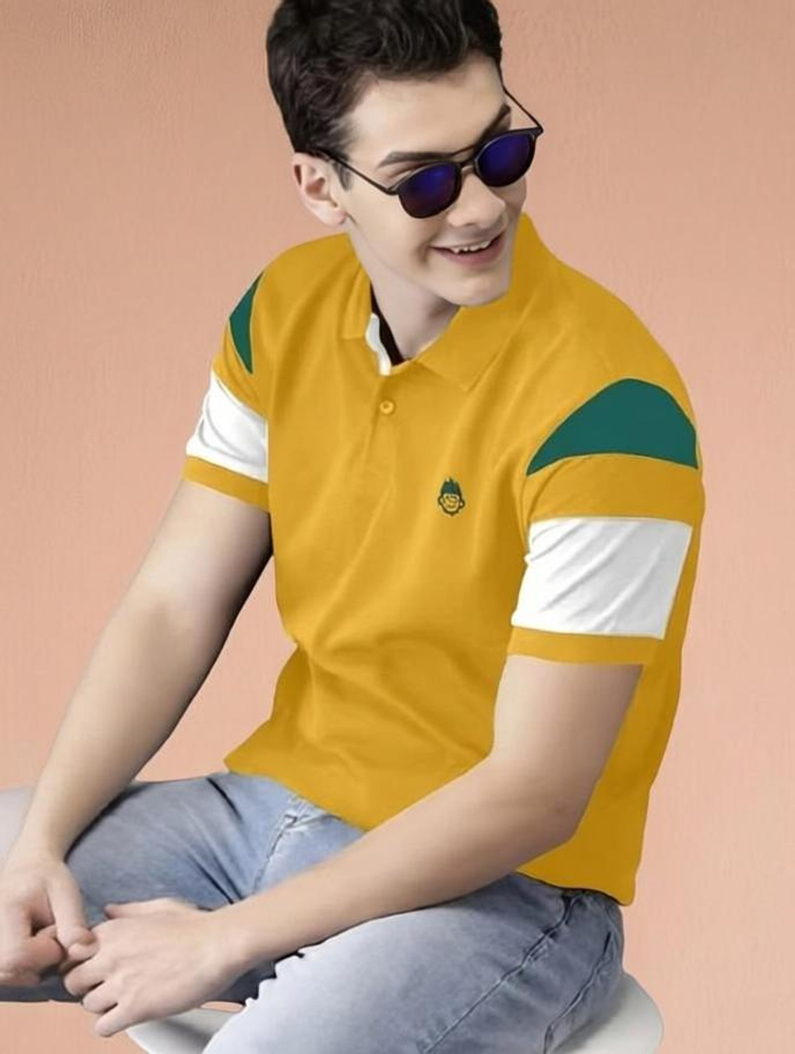 Image of JASANNIDPS Printed Men Polo Neck Beige T-Shirt