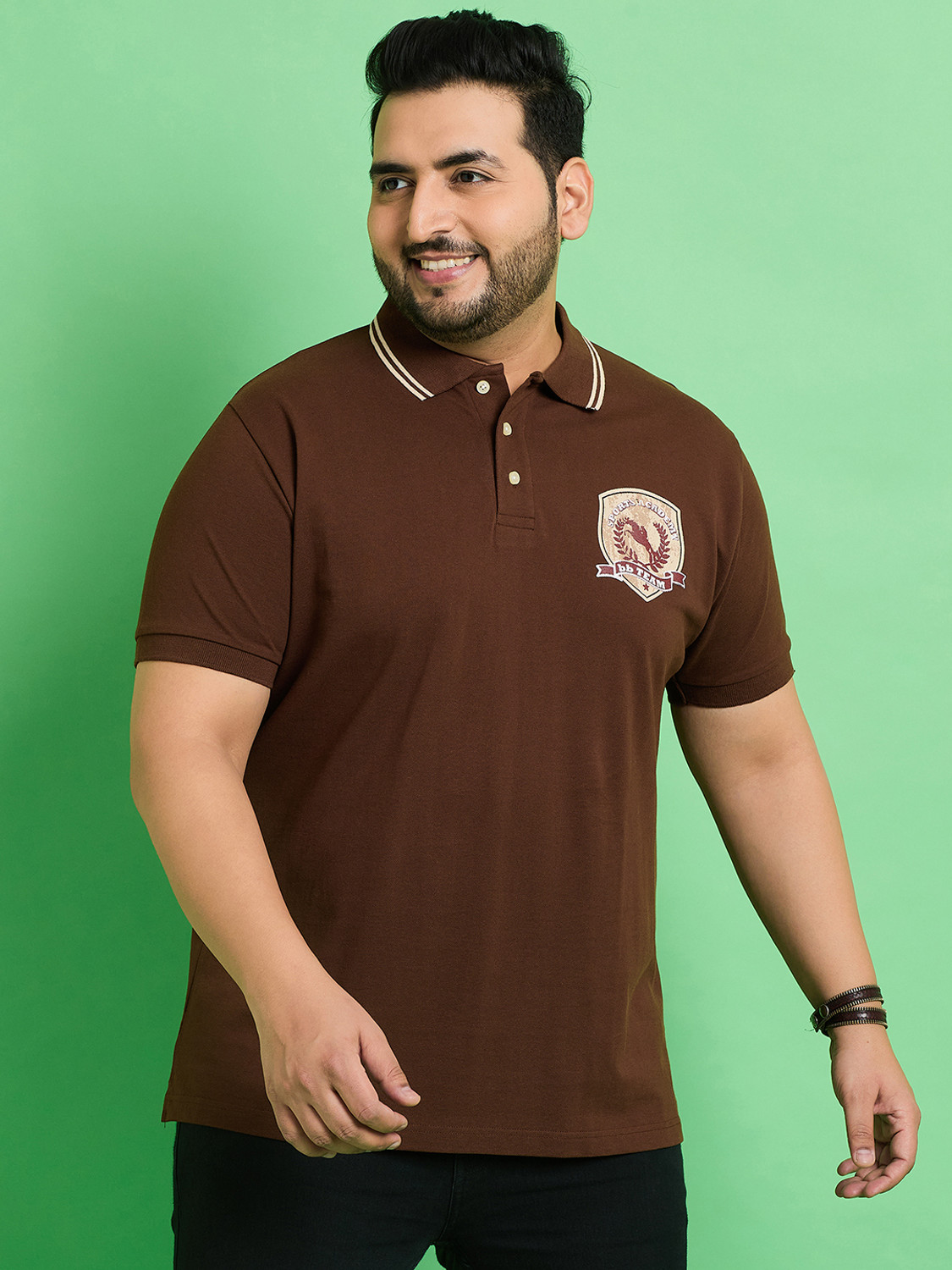 Image of bigbanana Printed Men Polo Neck Brown T-Shirt