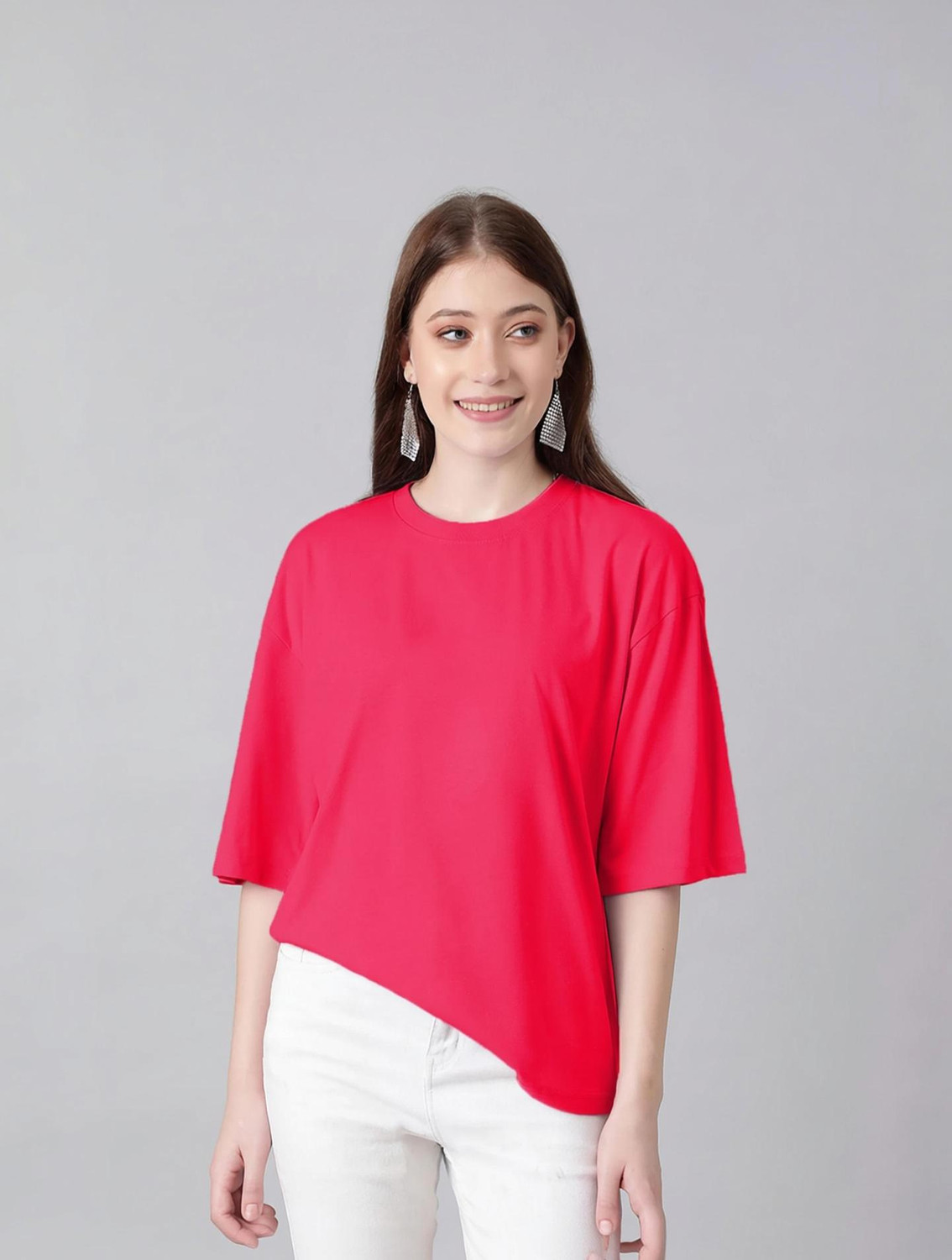 Image of KOTTY Solid Women Scoop Neck Pink T-Shirt