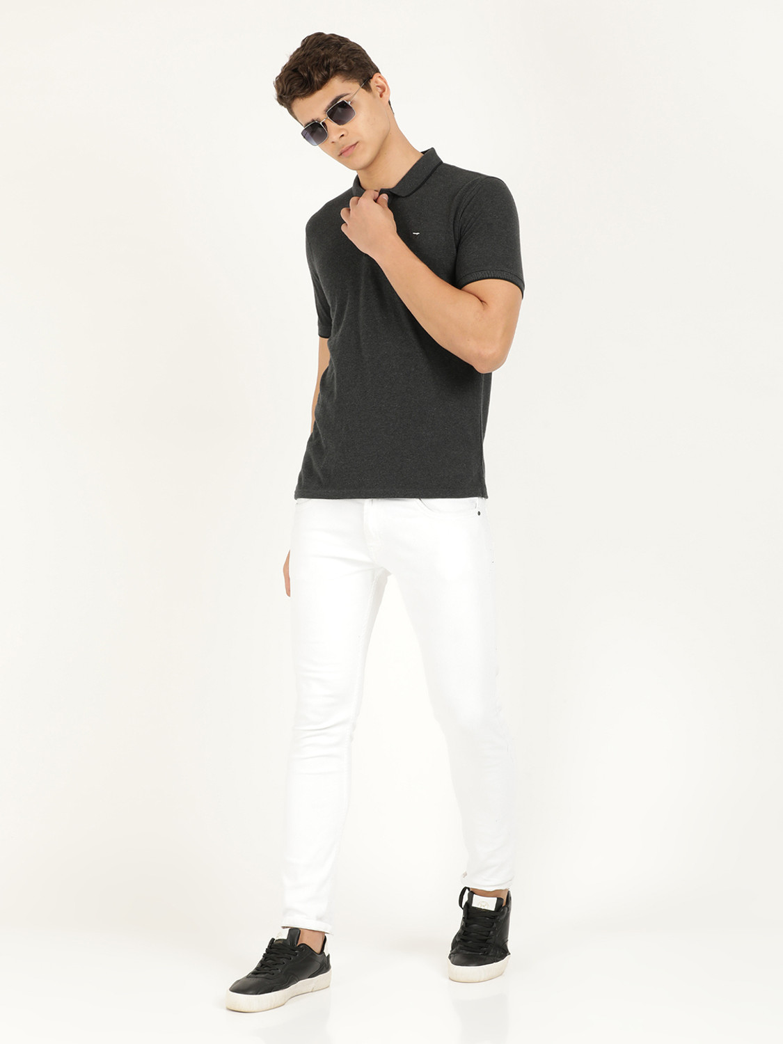 Image of Wrangler Solid Men Polo Neck Grey T-Shirt