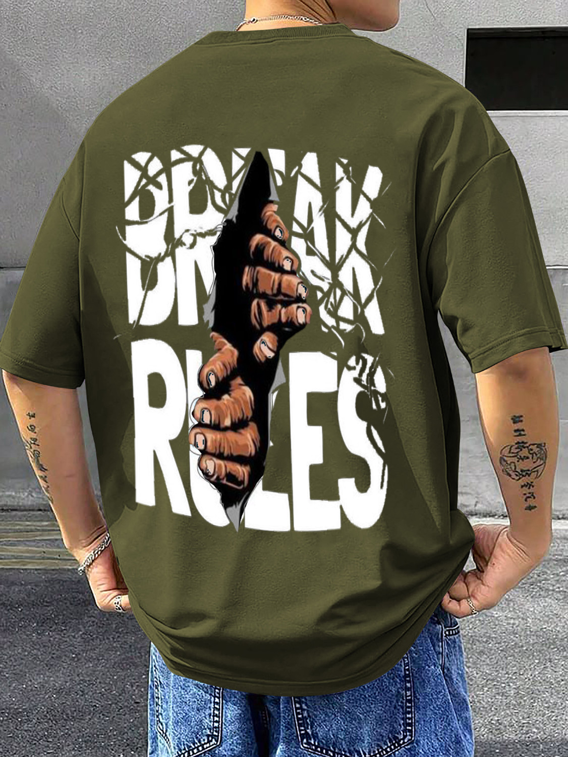 Image of Dazzle Fashion Graphic Print Men Round Neck Green T-Shirt