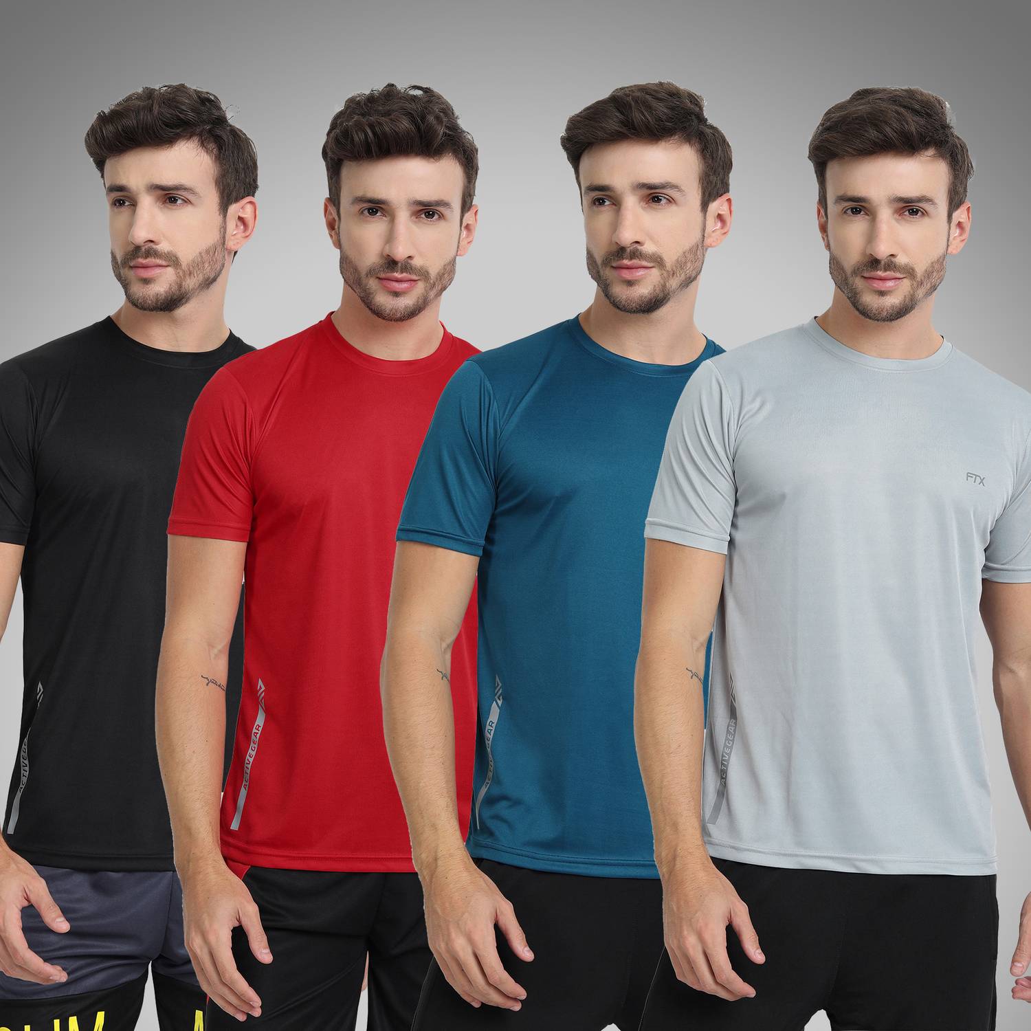 FTX Pack of 4 Men Solid, Typography Round Neck Polyester Multicol