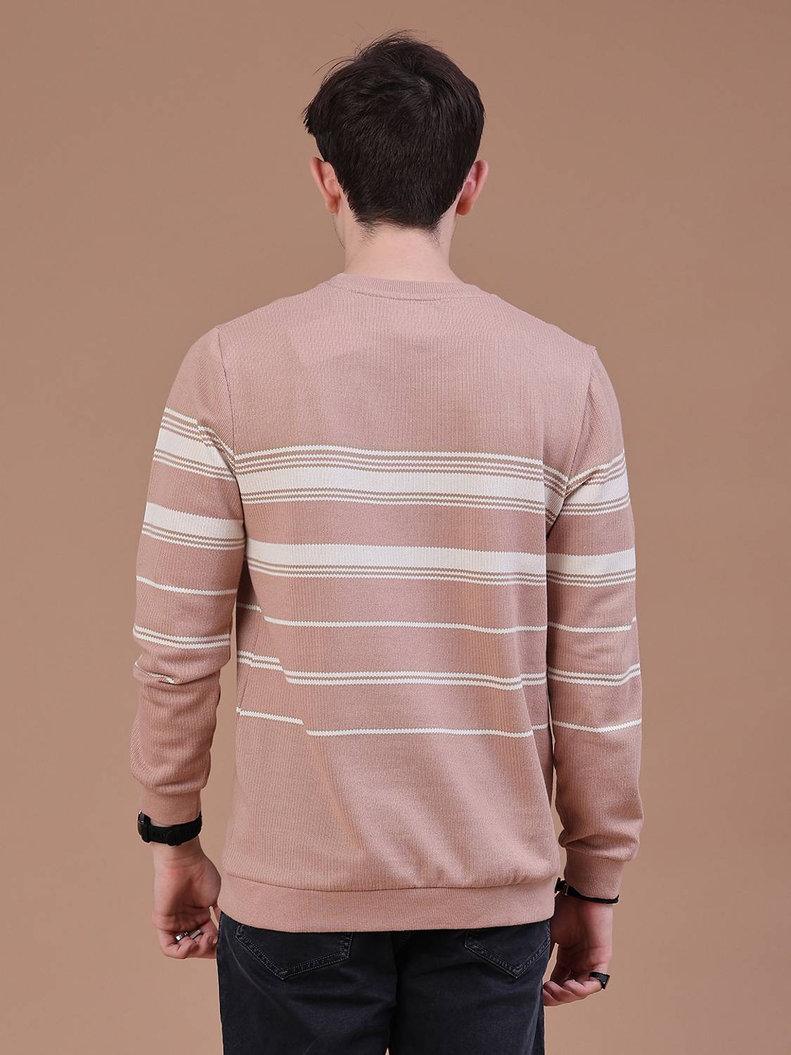 V-MART Brown Striped Men's T-Shirt - Image 3
