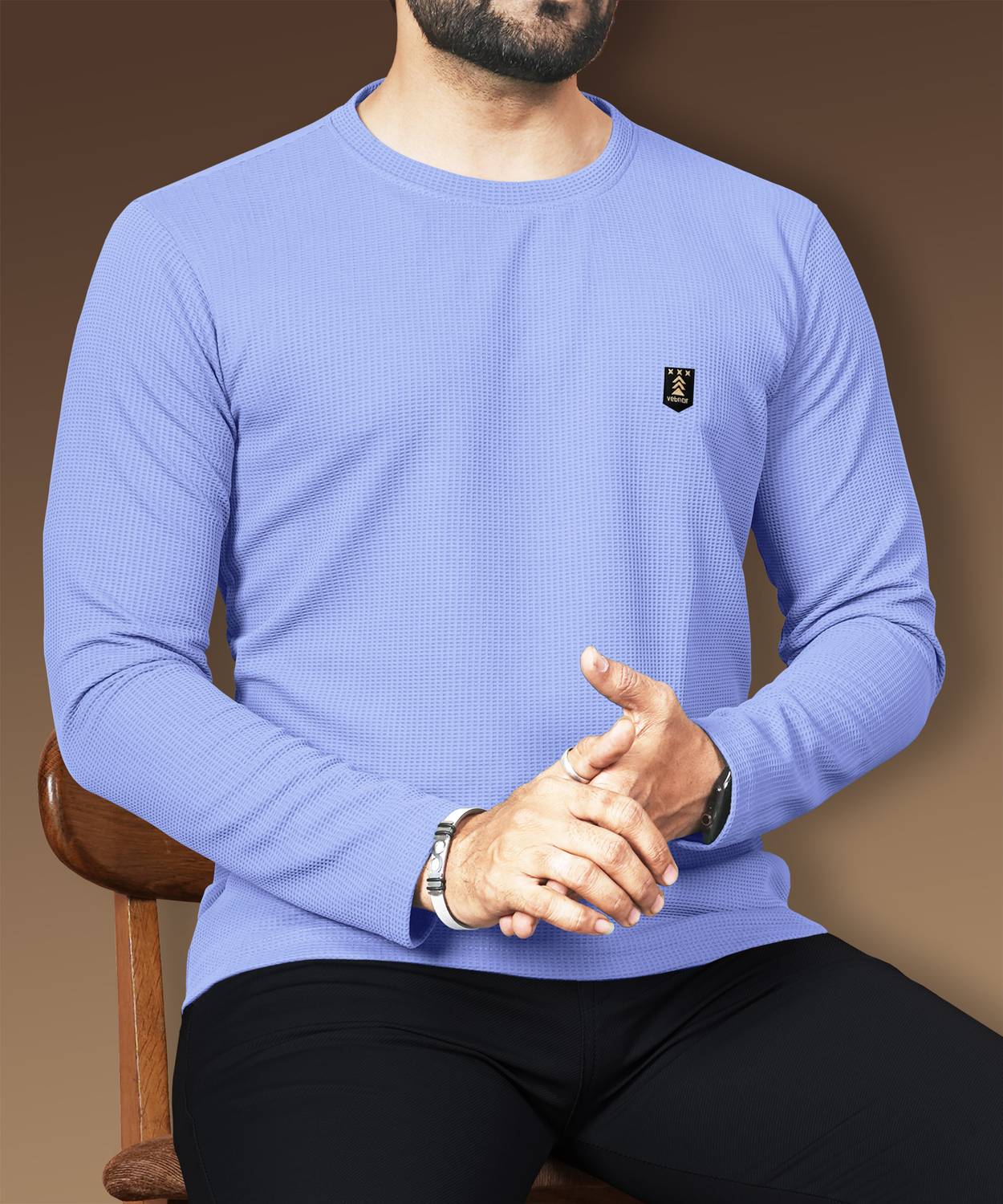 VeBNoR Men Self Design Round Neck Polyester Light Blue T-Shirt