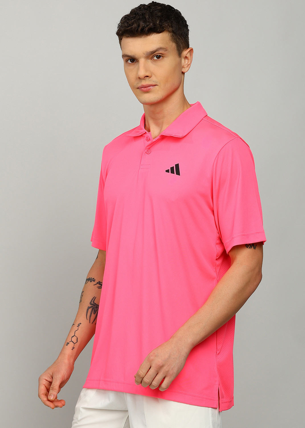 Image of ADIDAS Men Solid Polo Neck Polyester Pink T-Shirt
