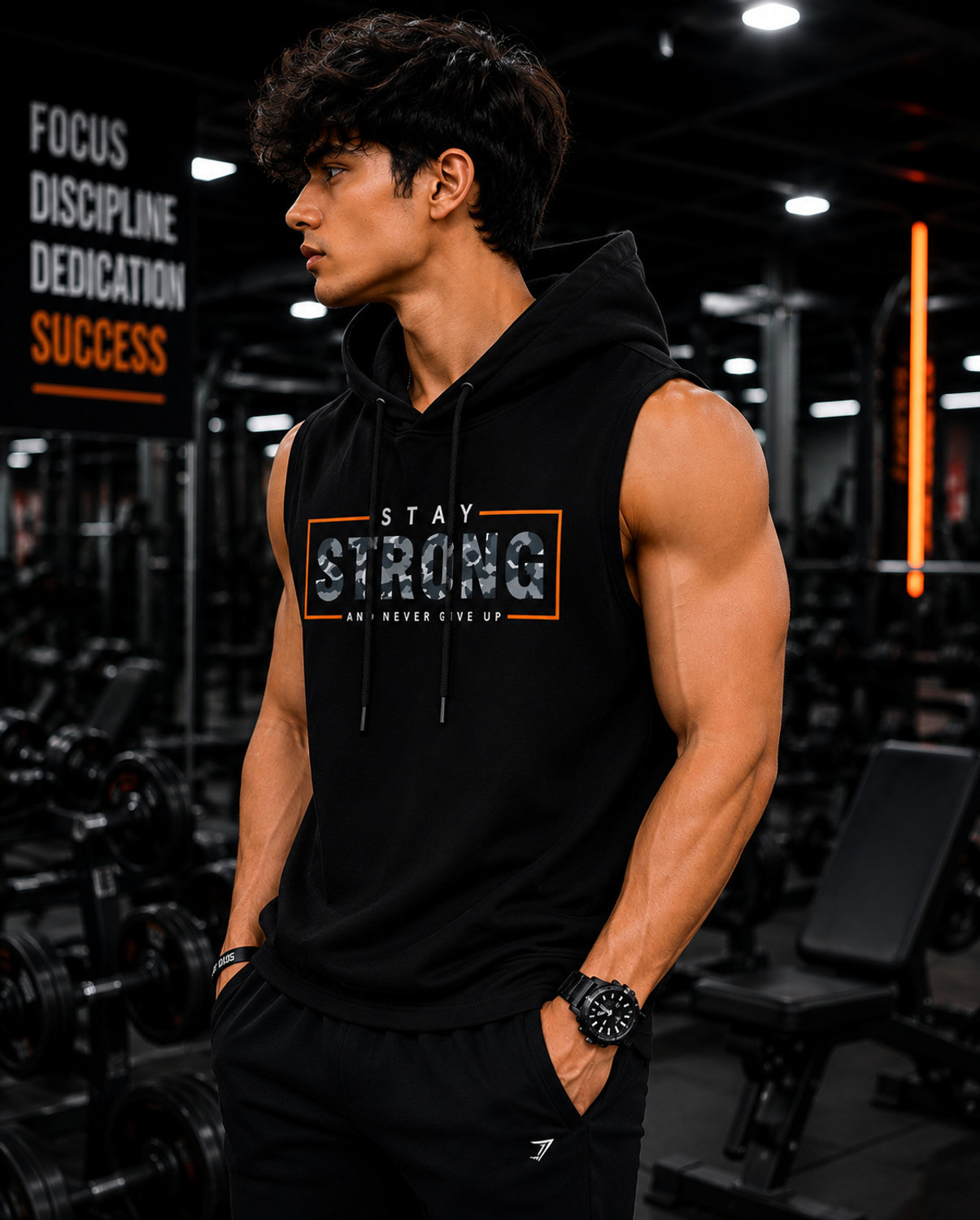 Image of HOOKAHPATI Printed Men Hooded Neck Black T-Shirt