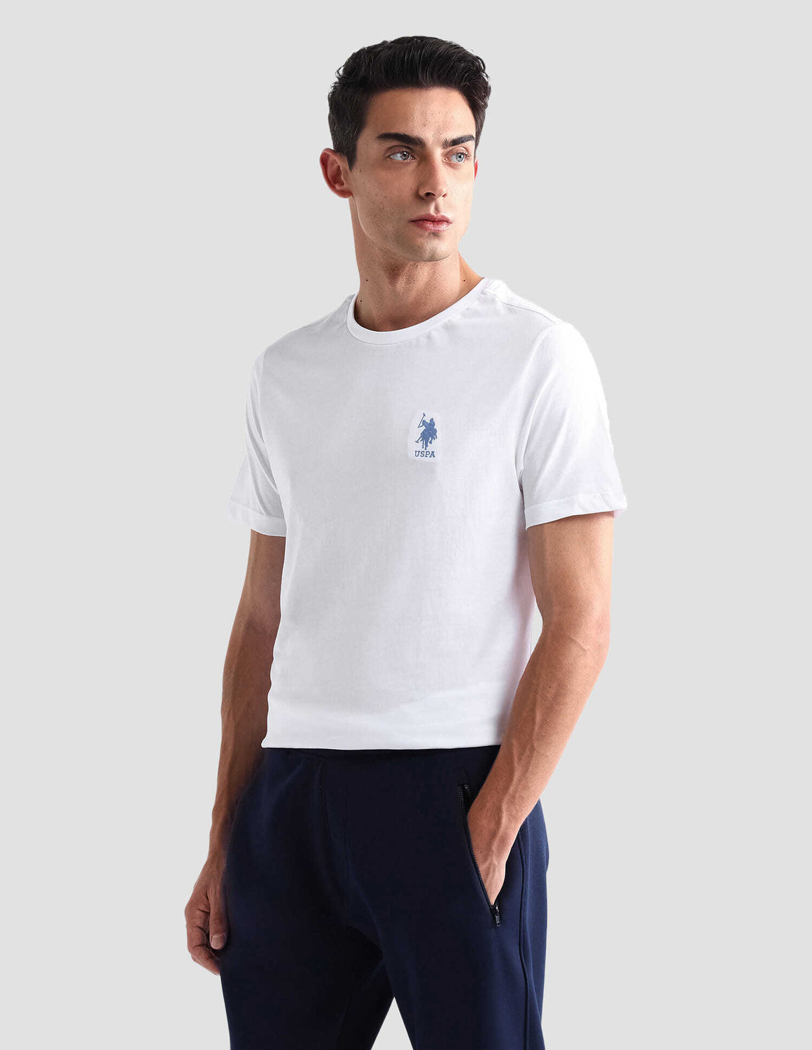 Image of U.S. POLO ASSN. Solid Men Round Neck White T-Shirt