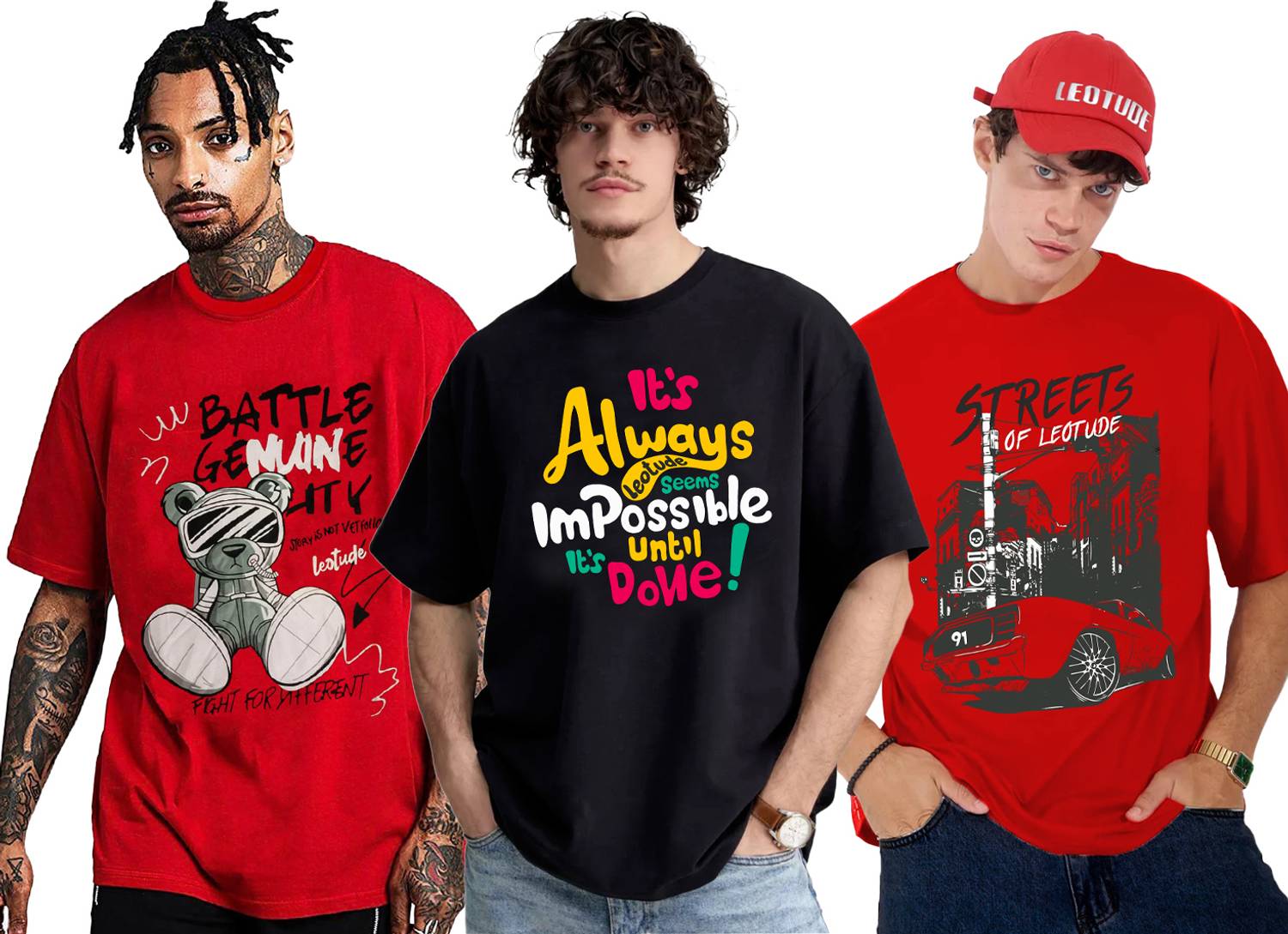 Leotude Men Printed Round Neck Cotton Blend Multicolor T-Shirt
