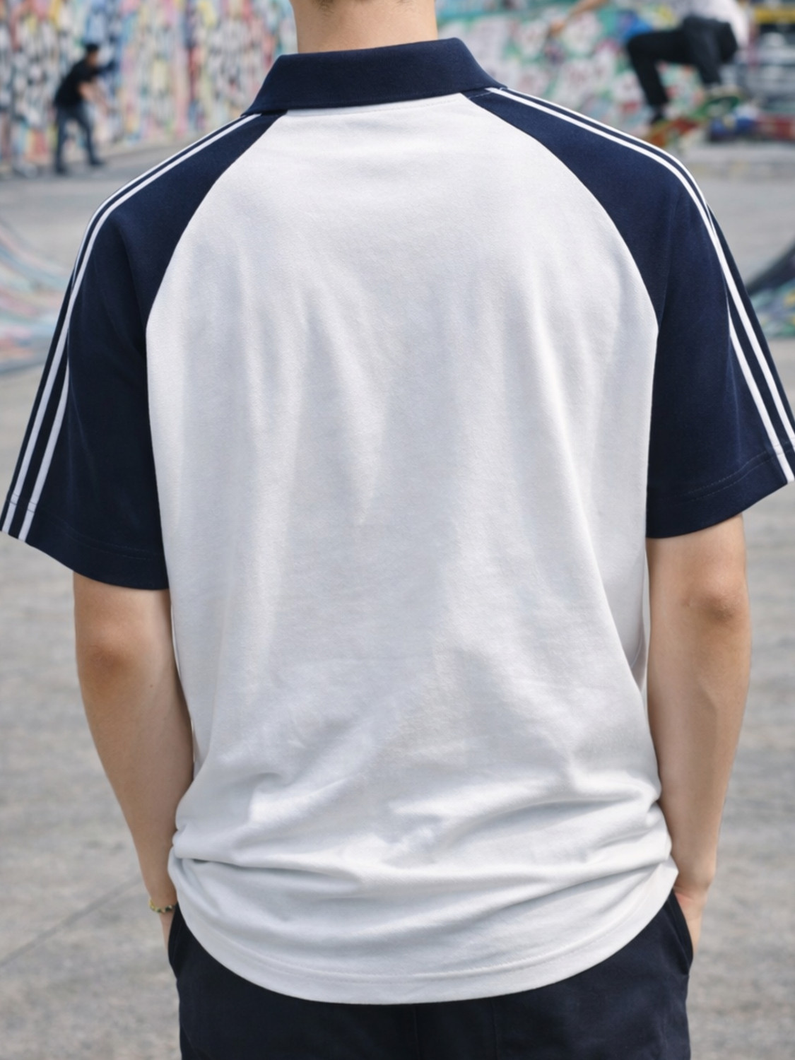 Image of Jump Cuts Printed Men Polo Neck White, Dark Blue T-Shirt