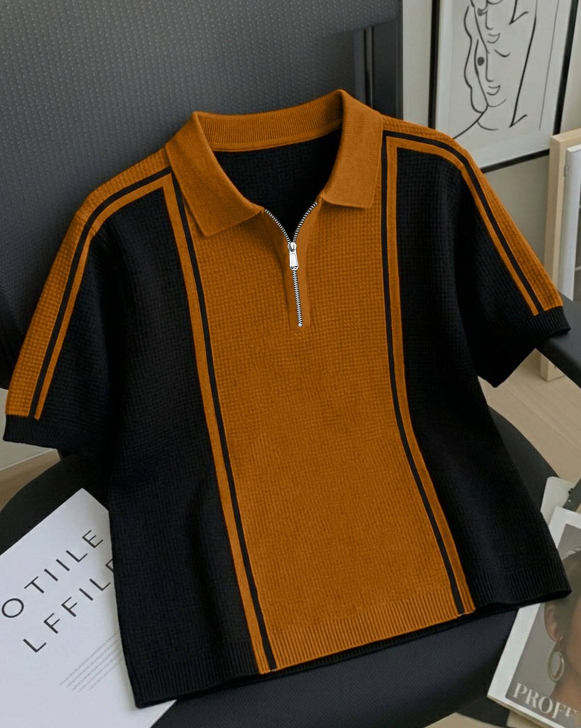 AUSK Colorblock Men Polo Neck Black, Brown T-Shirt