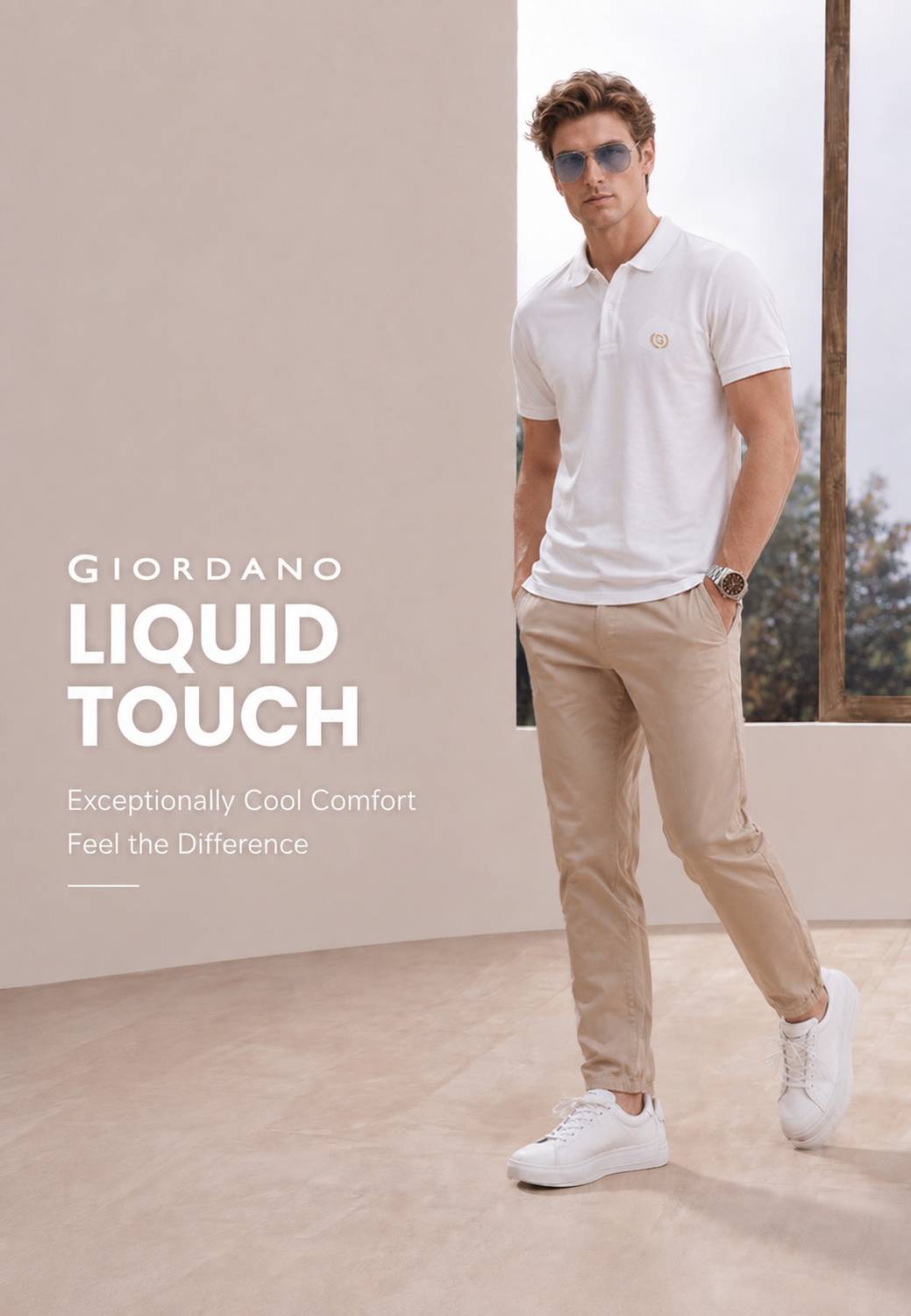 GIORDANO Printed Men Polo Neck White T-Shirt - Image 5