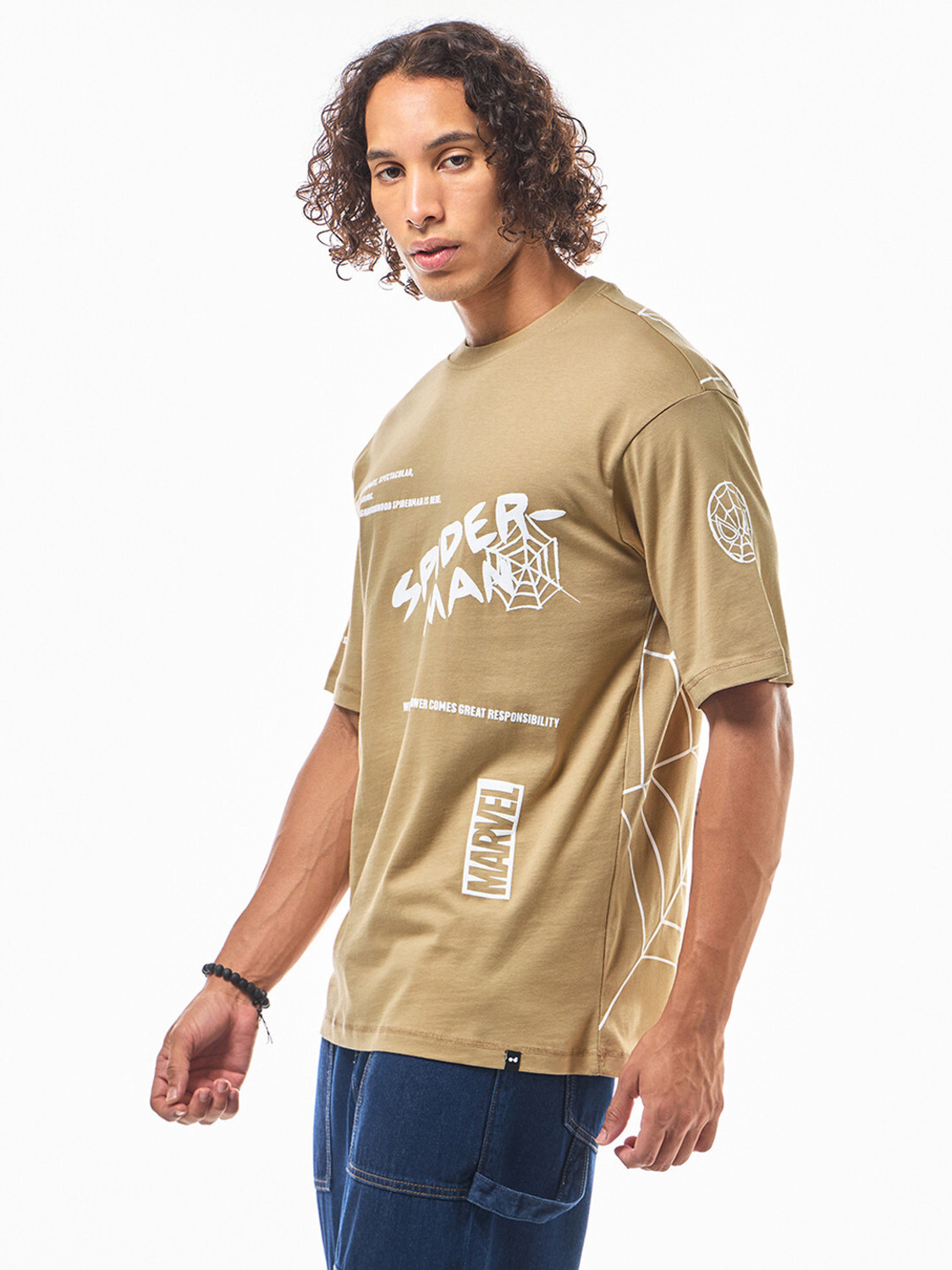 Image of BEWAKOOF Graphic Print Men Round Neck Brown T-Shirt