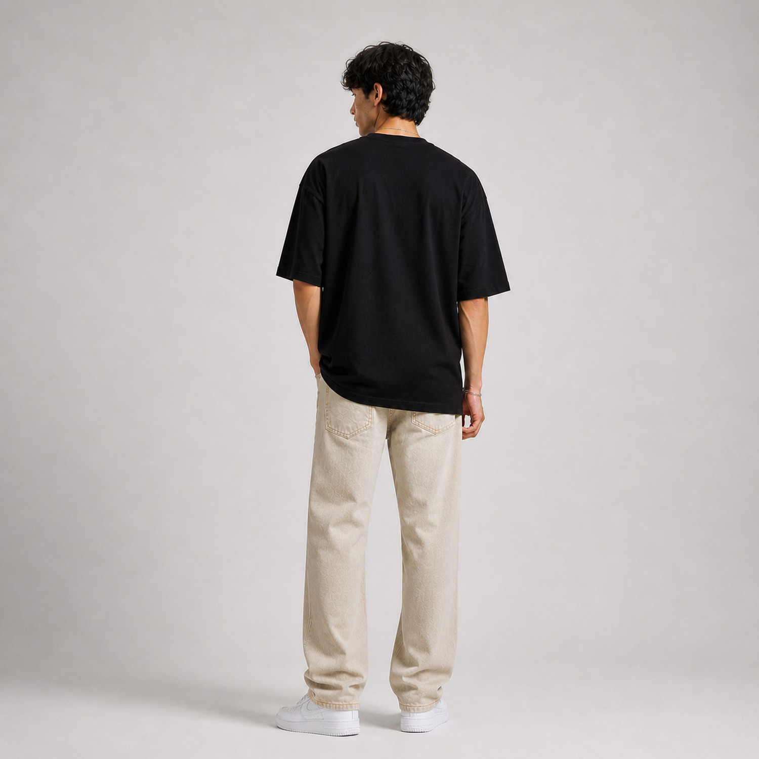 Image of Greyscale Printed Men Round Neck Black T-Shirt