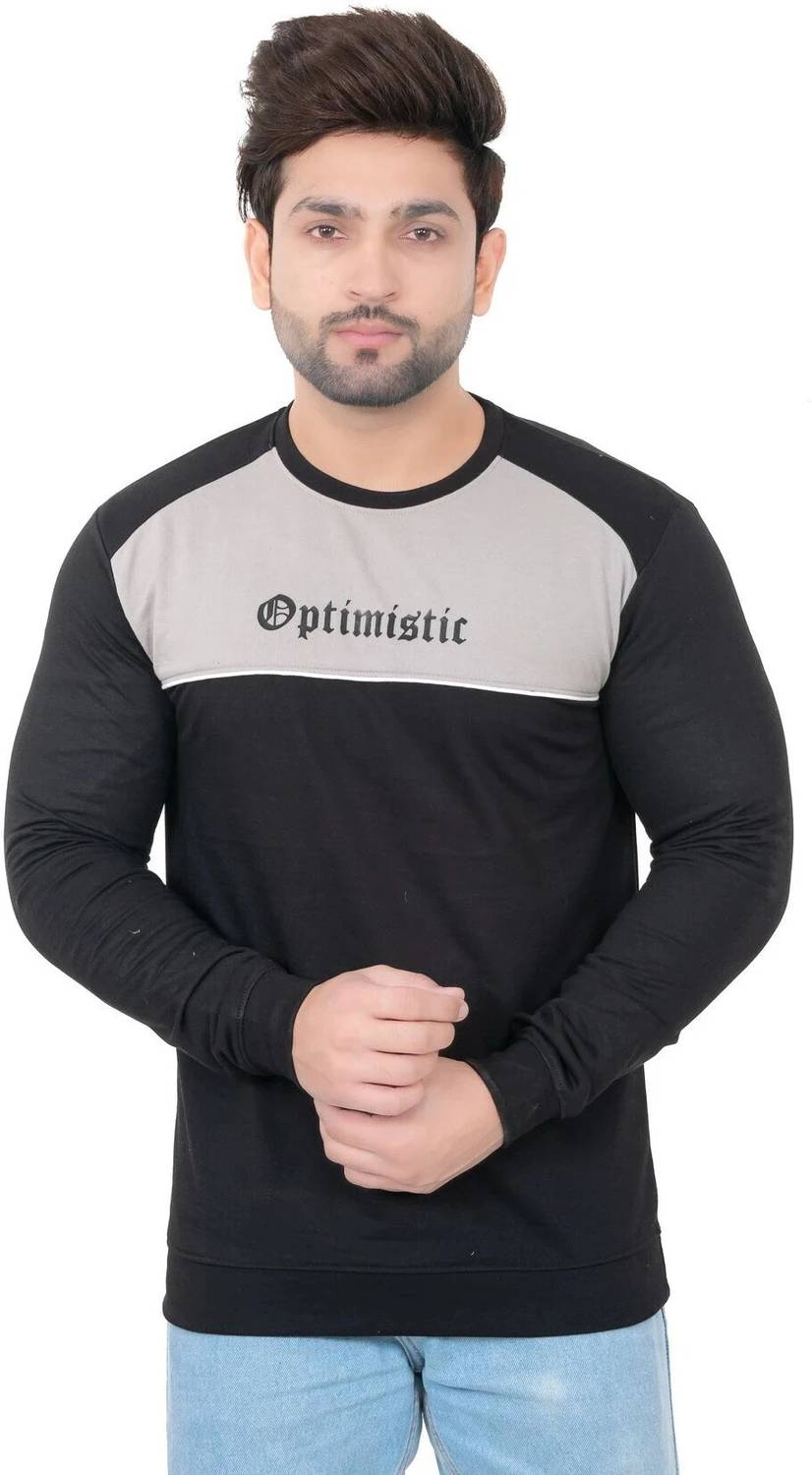 E-MAX Men Typography, Colorblock Round Neck Polyester Black T-Shi