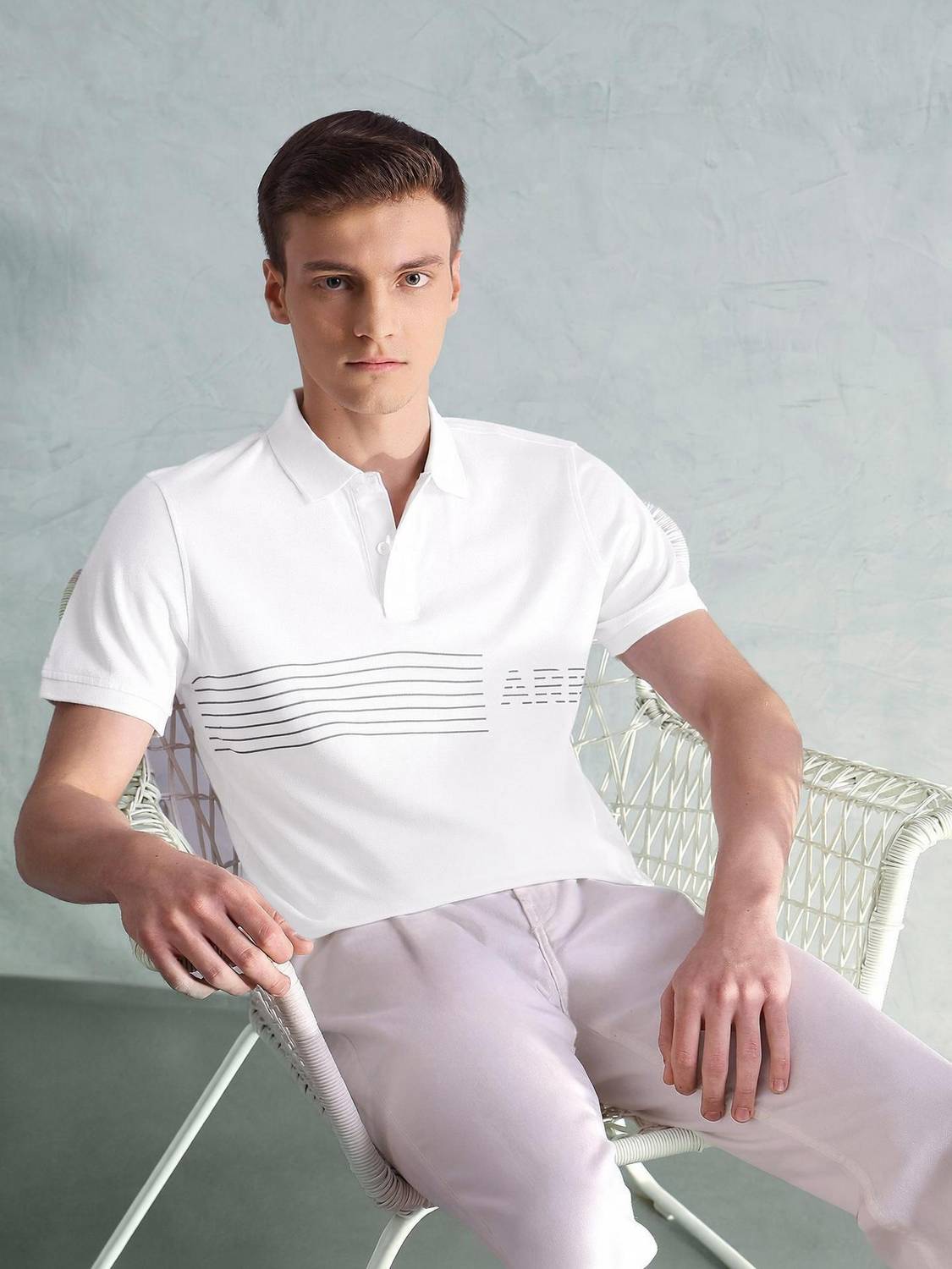 Arrow Sport Striped Men Polo Neck White T-Shirt