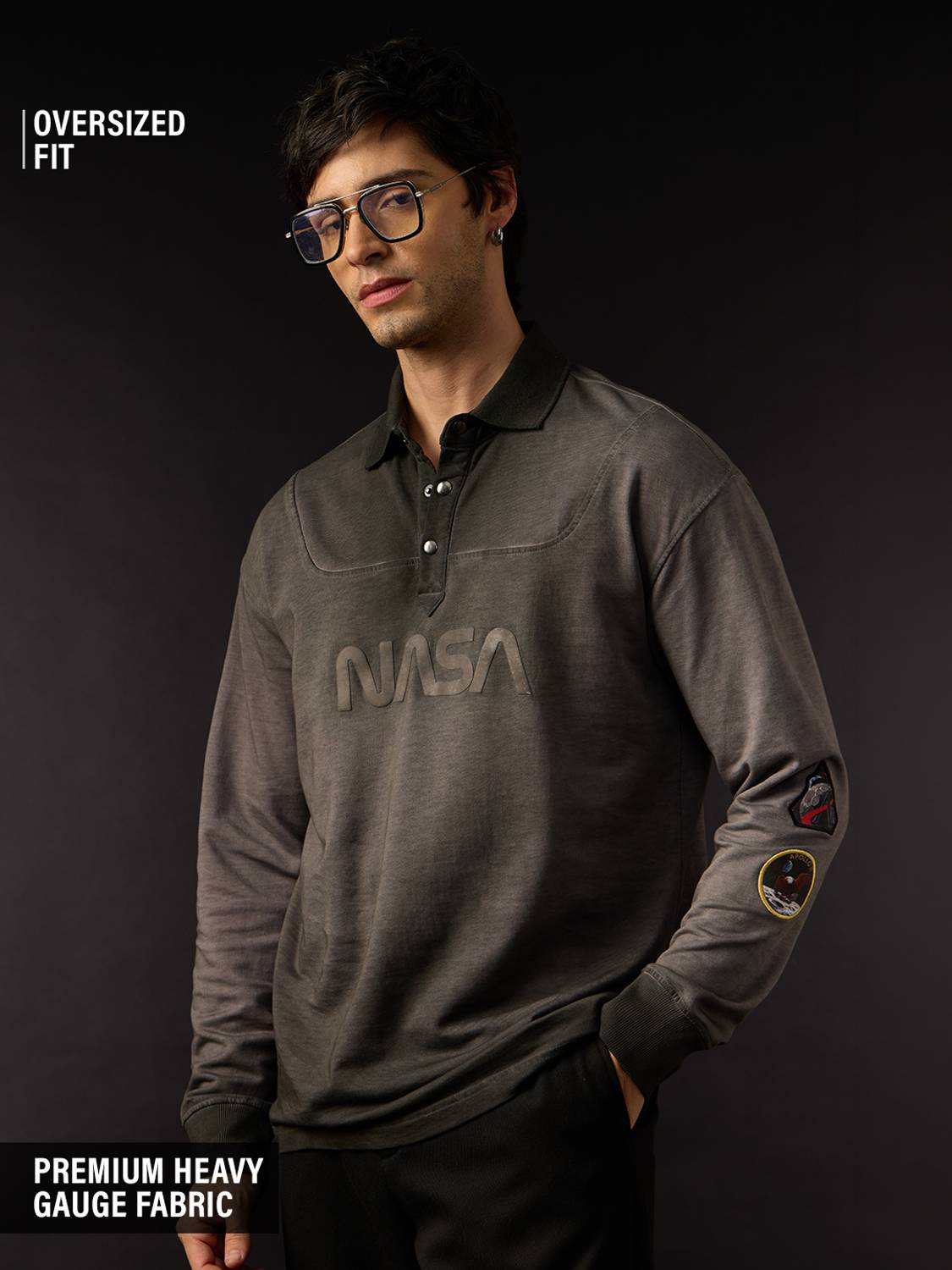 The Souled Store Men's Grey Polo Neck T-Shirt