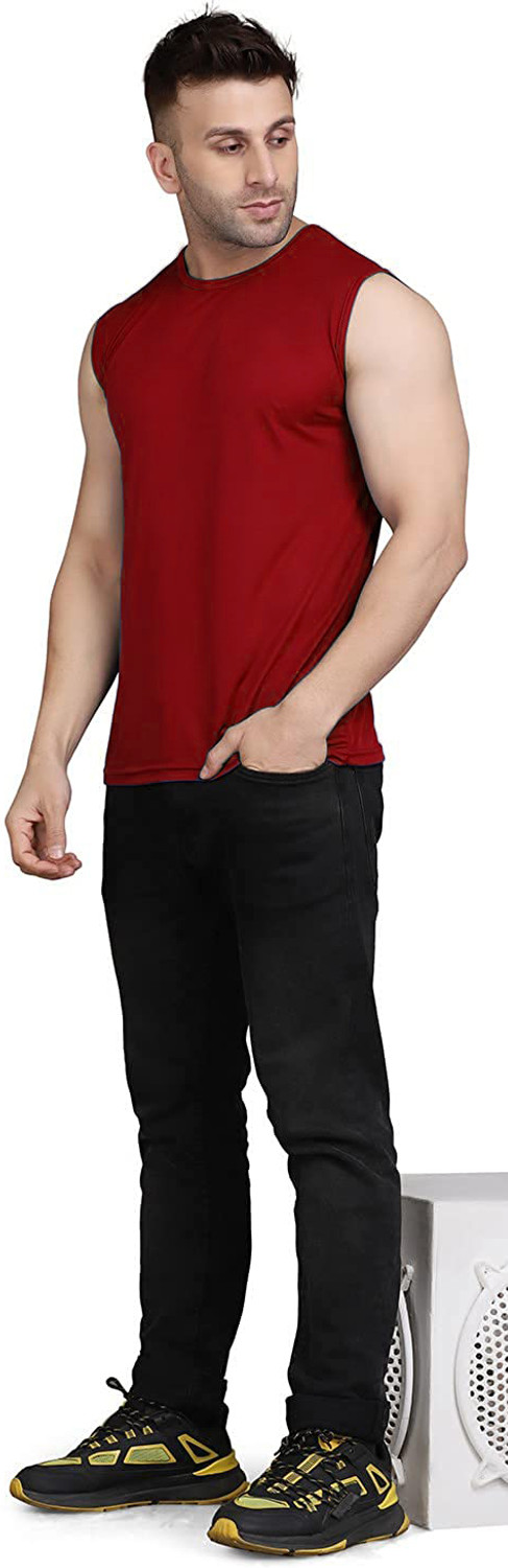 Image of UDI n ADI Solid Men Round Neck Maroon, Grey, Black T-Shirt