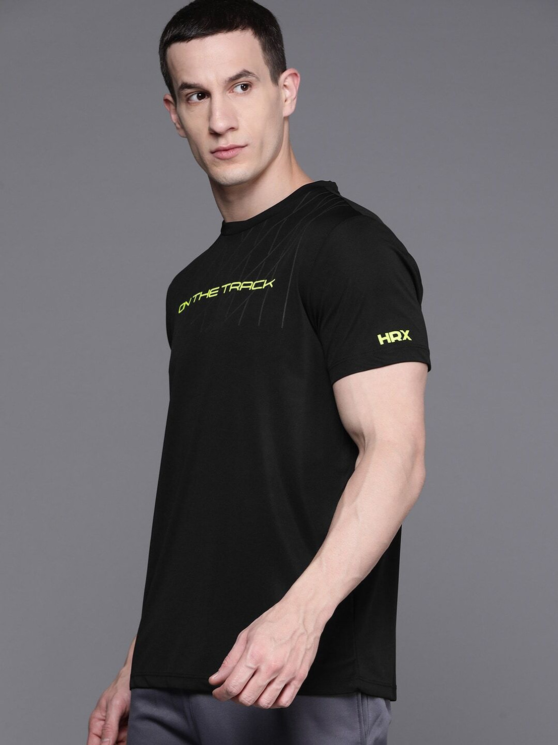 Image of HRX by Hrithik Roshan Printed, Typography Men Round Neck Black T-Shirt