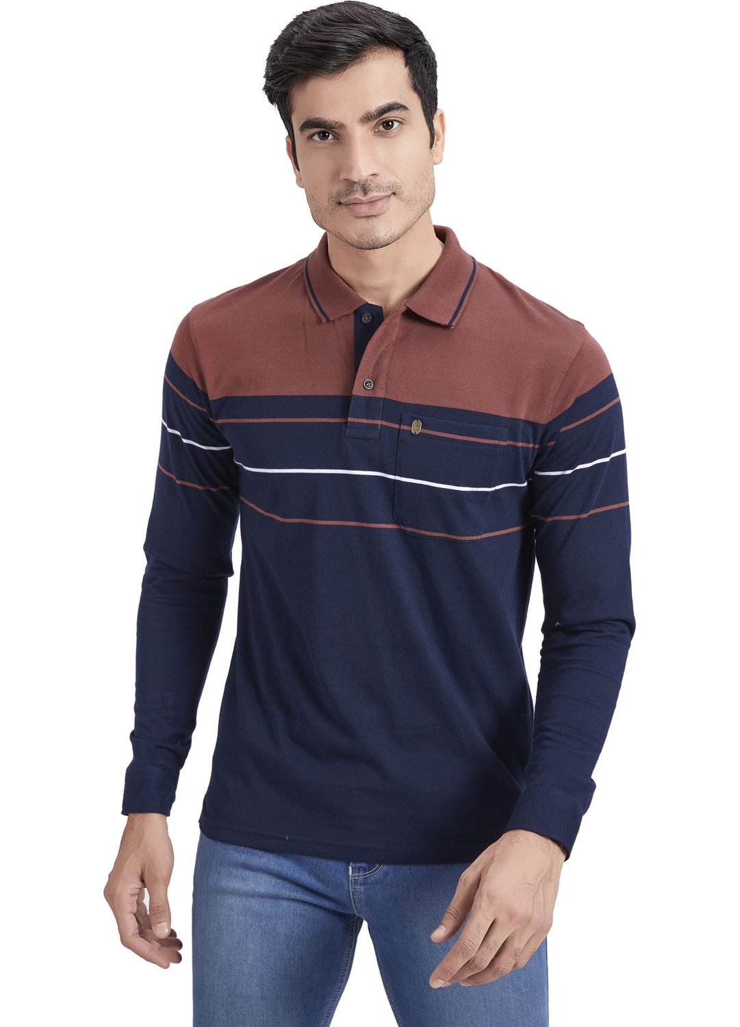 Image of PRORIDERS Striped Men Polo Neck Multicolor T-Shirt