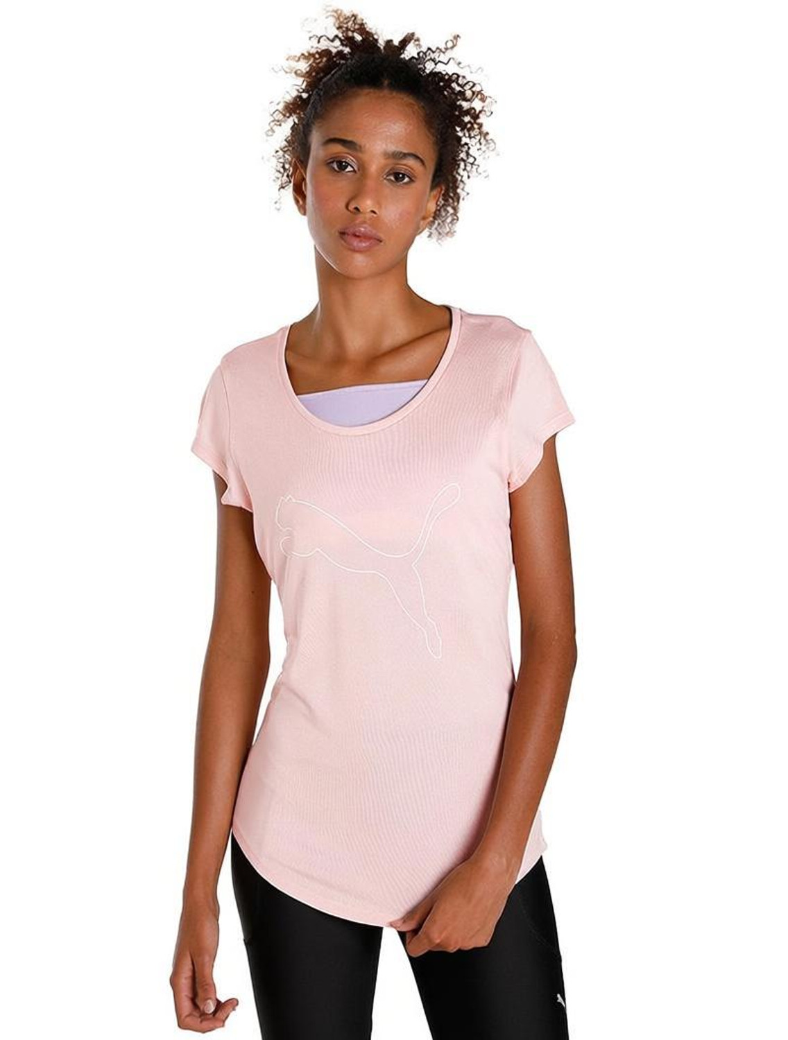 Image of PUMA Solid Women Round Neck Pink T-Shirt