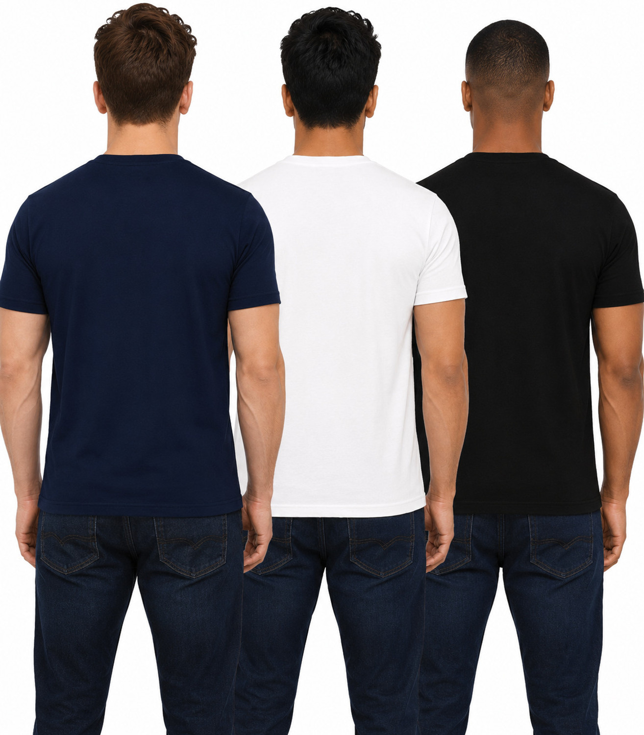 Image of London Hills Solid Men Round Neck Dark Blue, White, Black T-Shirt