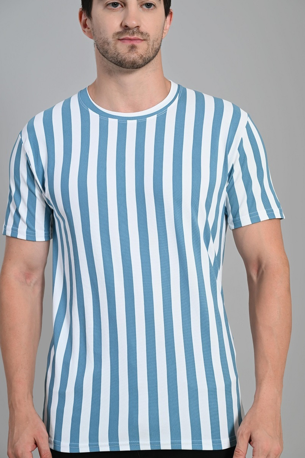 Image of Dam Striped Men Round Neck Multicolor T-Shirt